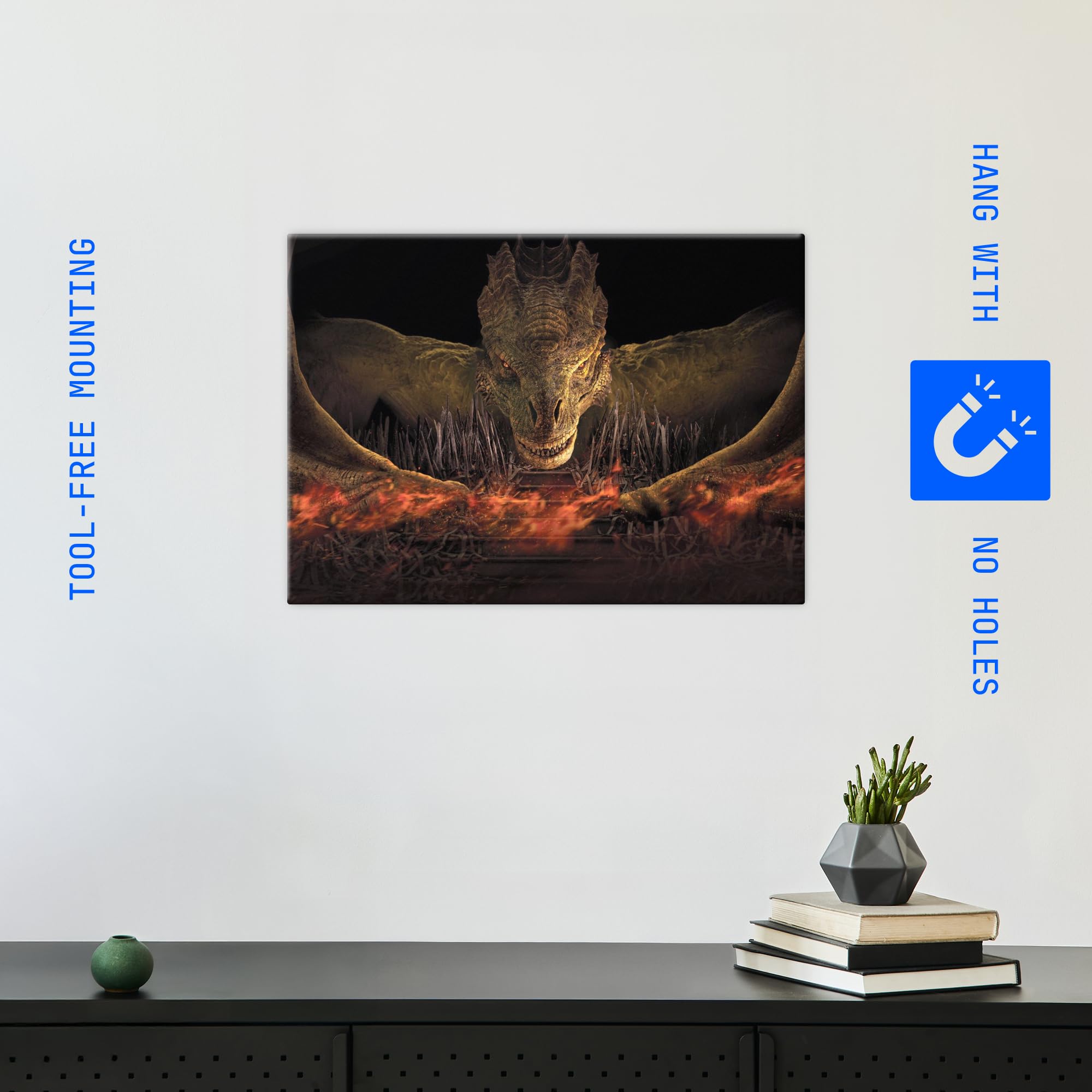 Displate Metall poster House of the Dragon Syrax Größe M | Bilder Wanddeko Wohnzimmer & Schlafzimmer Wandbilder, Geschenk. Wandkunst mit Magnet-Befestigung, ohne Bohren.