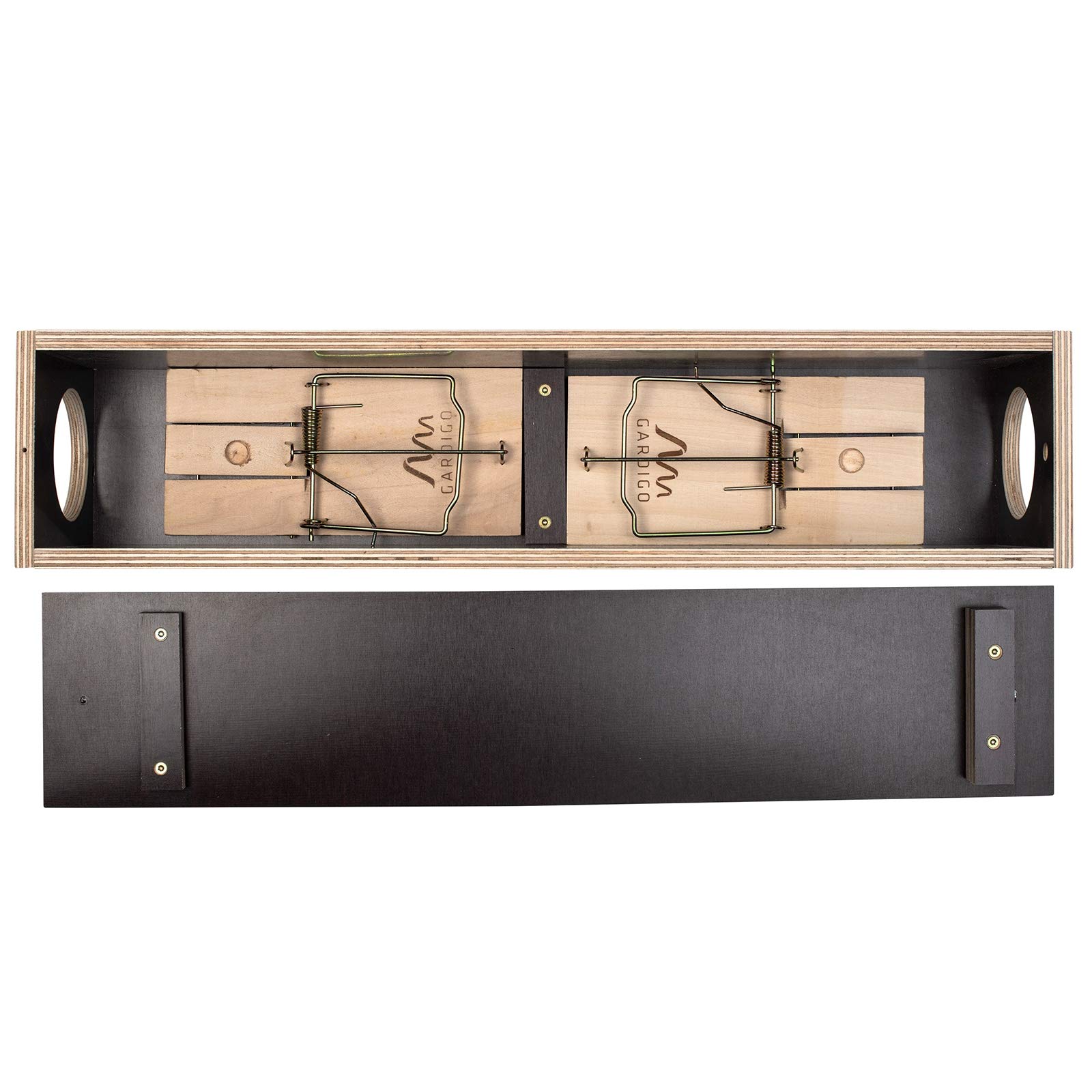 Gardigo Estación de Cebo de Madera, Carnada para Ratas Roedores, Caja Cebadera con 2 Trampas para Ratas, 50 x 10,5 x 14,5 cm, Made in Germany | Seguro para mascotas, longitud 50 cm, placa multiplex