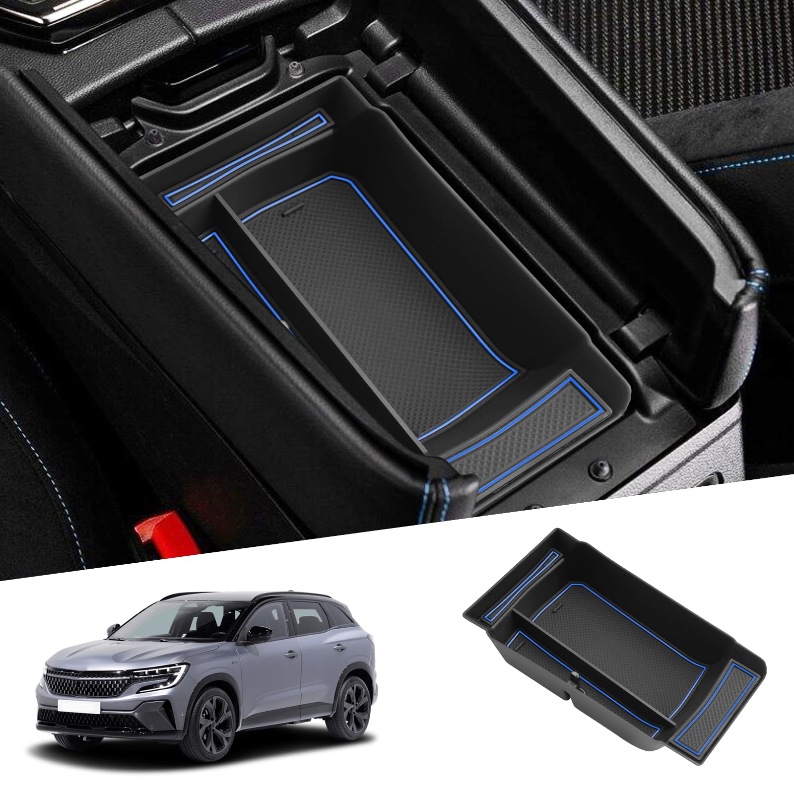 SHAOHAOCompatible with Renault Austral RHM 2022 2023 2024 E-Tech Centre Console Armrest Storage Box Austral Accessories Centre Armrest Organiser Tray, Multifunctional Glove Box Blue