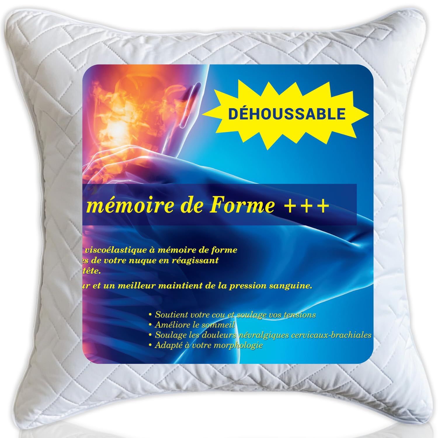 Almohada Cervical 60x60cm Memoria Forma Firme Ergonómica Cuello | Desfundable, Garantía de Por Vida, Cuadrada, Para Pareja/Adulto, Para Cervicales Doloridas