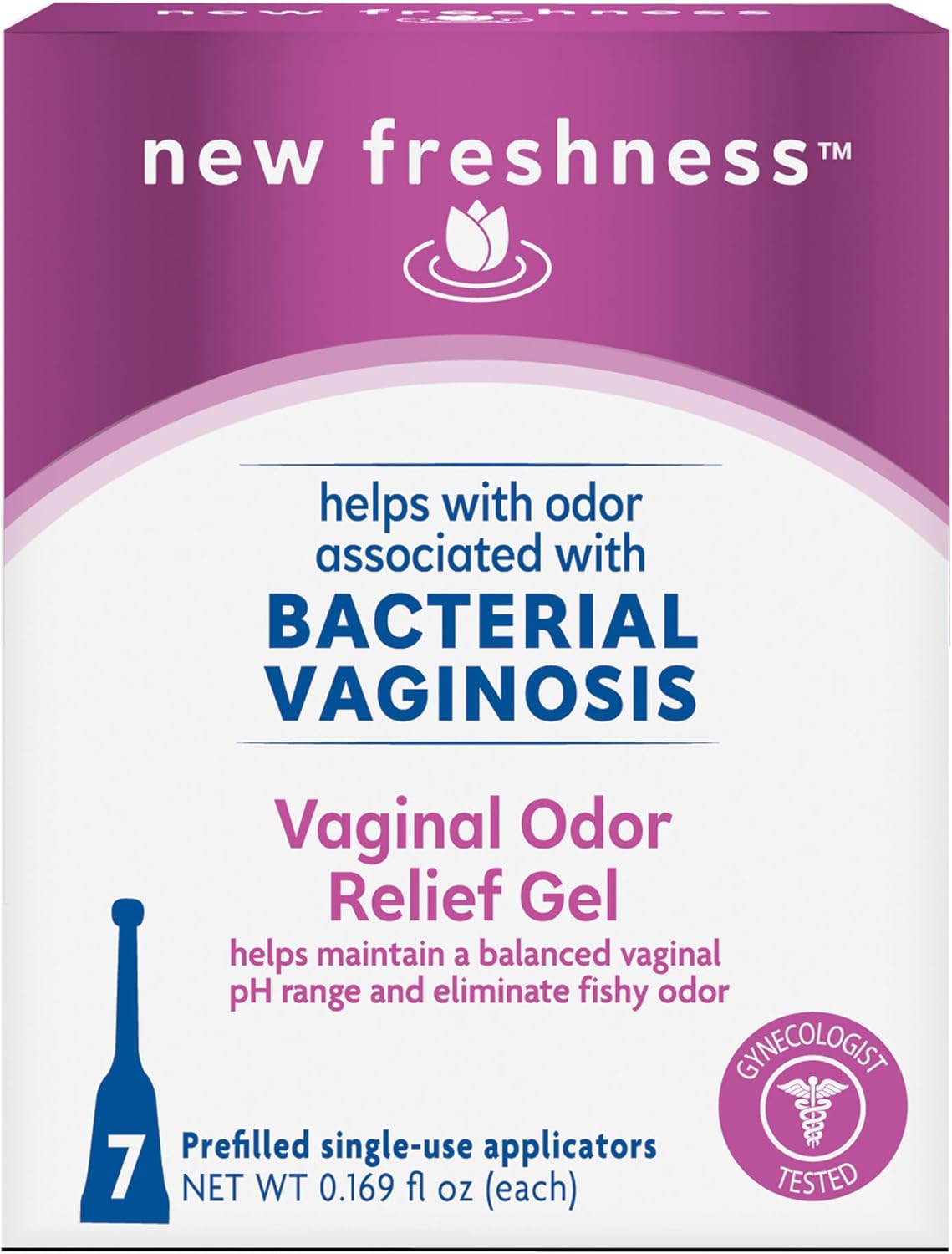 New Freshness Vaginal Odor Relief Gel for Odor Associated with Bacterial Vaginosis, Prefilled Vaginal Suppositories with Gel, 7 Ct