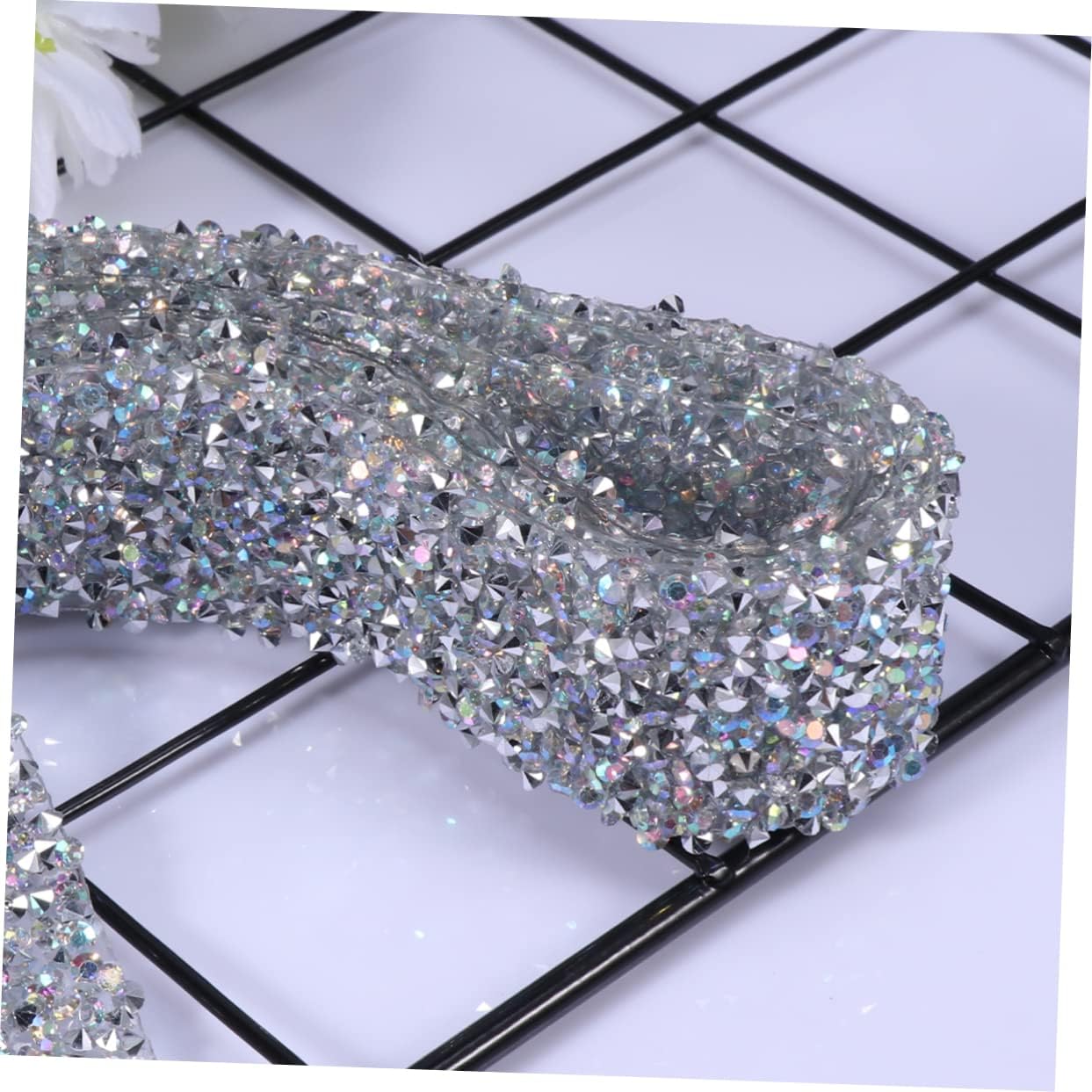 Silver Hot Fix Rhinestone Mesh Ribbon for Bridal Veils and Garments