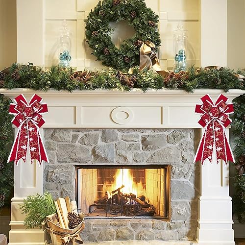 Miniatura 8 de ABTOLS Lazos grandes de Navidad para corona, lazos de terciopelo rojo con purpurina, lazos de copo de nieve de Navidad para puerta delantera, adorno
