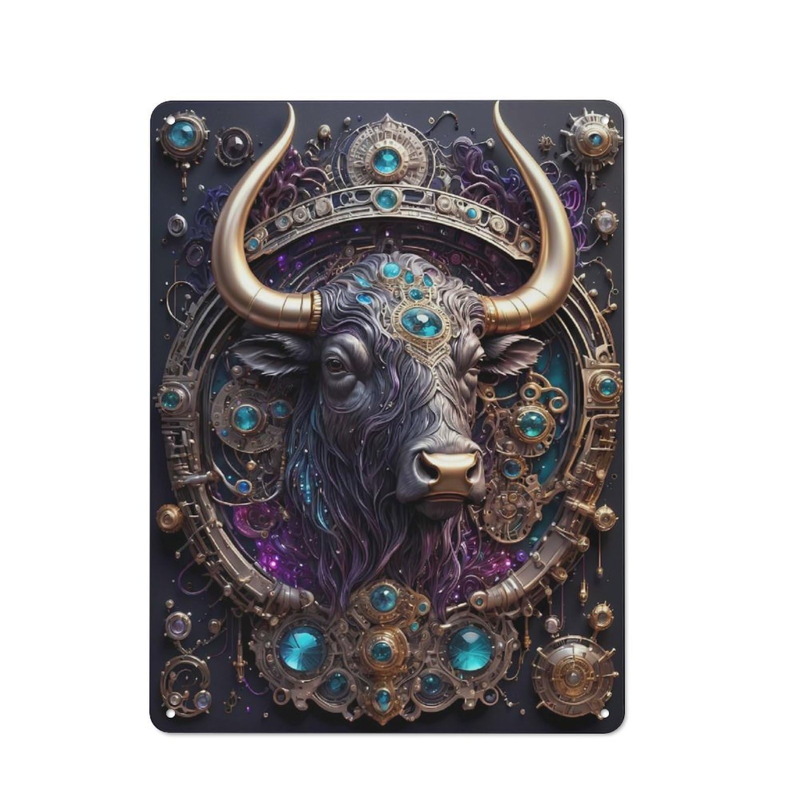 Junmoney Style-24 Cosmic Bull Engine Retro Tin Wall Plaque 40X30cm For Guest Room Or Hallway, For Vintage Wall Decor Fans, For Themed Room Decoration