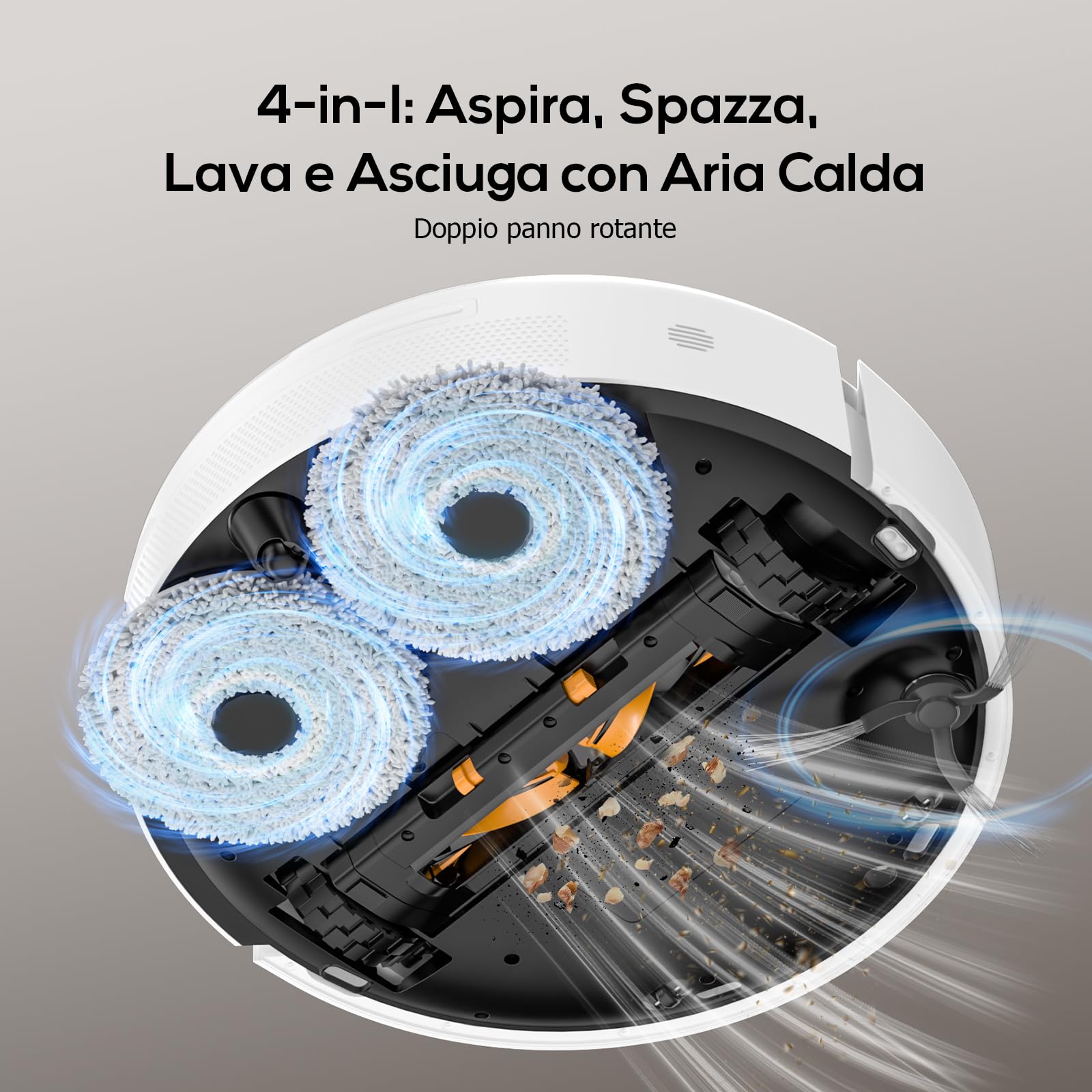 V3 Robot Aspirapolvere Lavapavimenti 8000Pa, Antigroviglio, Panno Sollevabile, Autopulizia & Asciugatura ad Aria Calda, Navigazione LiDAR-DTOF, Ideale per Peli di Animali e Tappeti | Auto-pulizia, asciugatura aria calda, doppio mocio levitabile, spazzole
