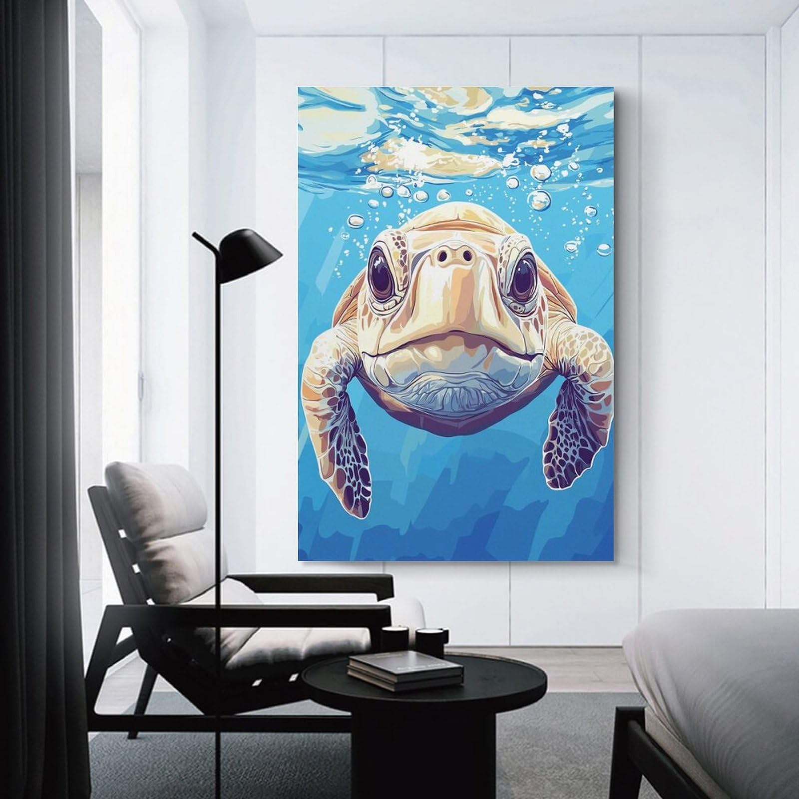 Junmoney Sea Turtle Underwater Portrait Canvas Art Print 16x24inch(40x60cm), for New Homes, Bedrooms Or Workspaces, Gift Idea for Housewarming And Birthdays