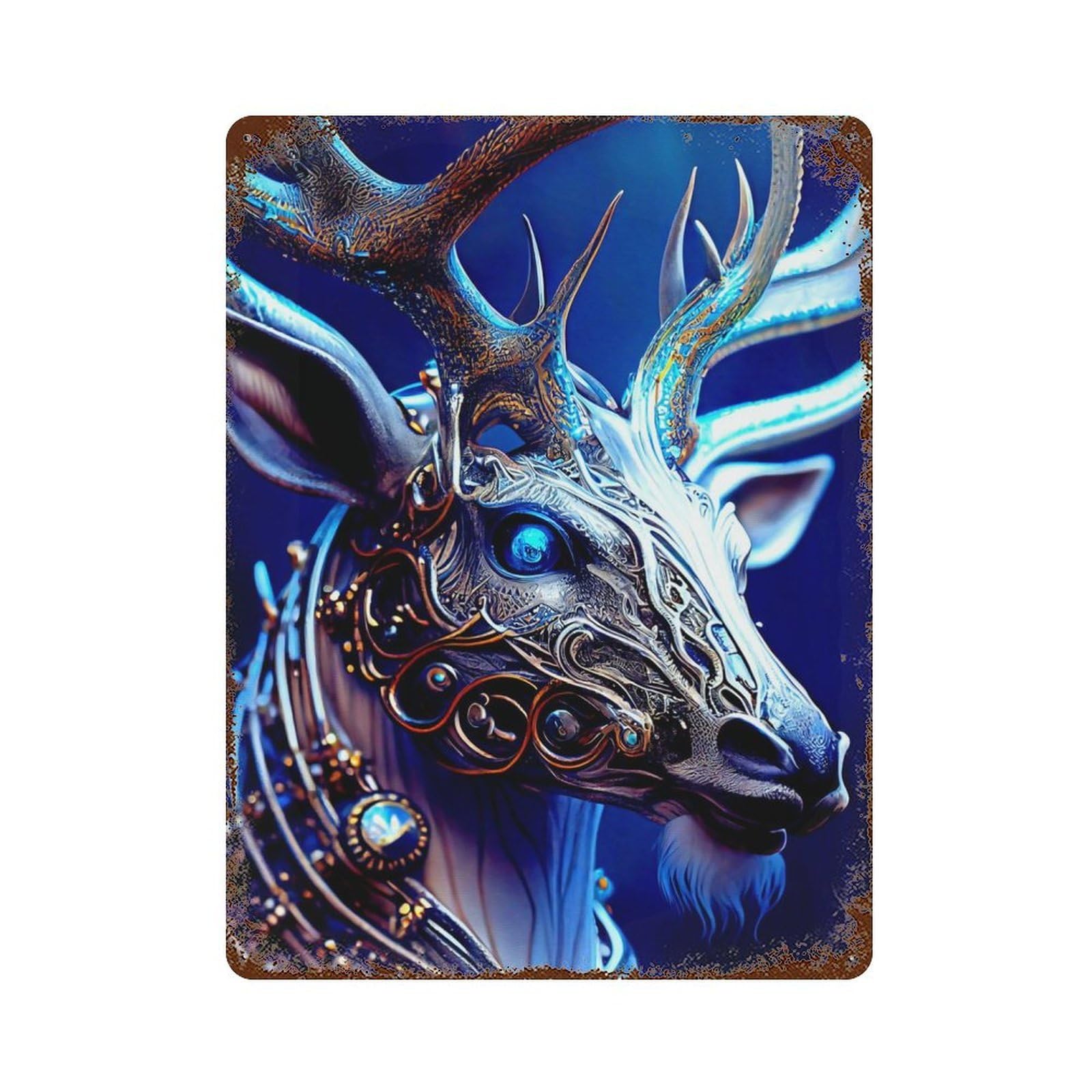 Garage Style Deer Rusty Metal Tin Sign 15.7"x11.8", Farmhouse Wall Decor for Bar And Workshop