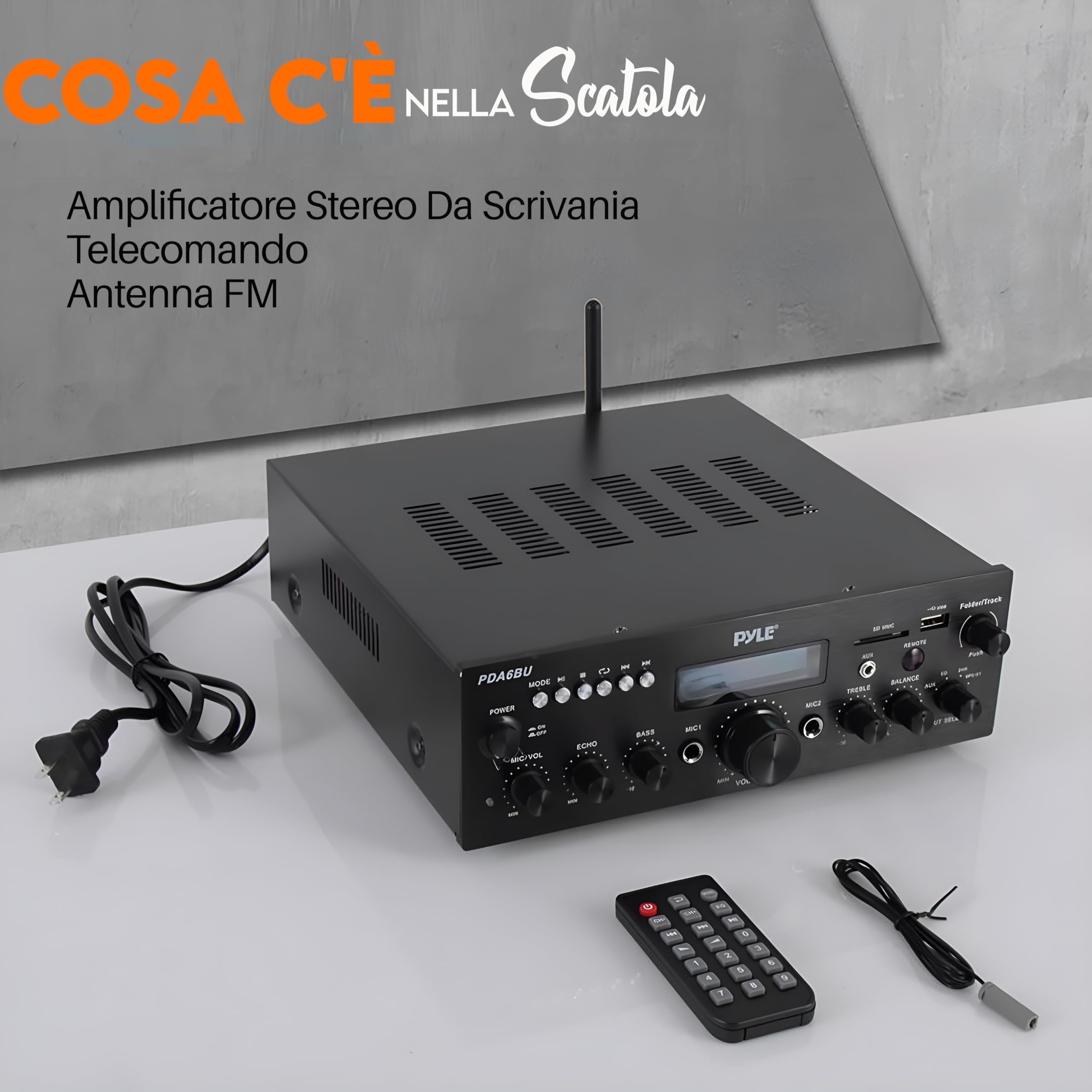 Pyle Sistema Amplificatore Audio Bluetooth, 200 Watt Potenza di Picco, Dual Channel, Audio Stereo, USB, SD, AUX, Ingresso MIC con Effetto Eco, Radio, Display LCD, Ingressi RCA