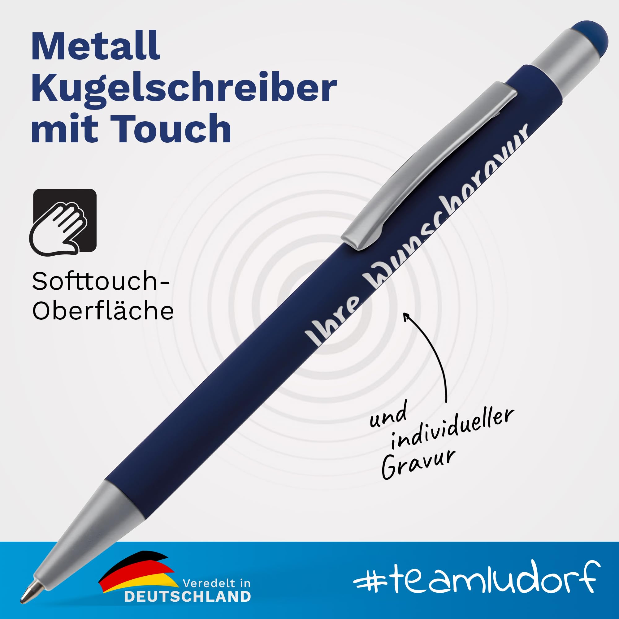 GRIP Kugelschreiber mit Touchfunktion – 50er Set Kullis mit Gravur | Personalisierter Kulli gummiert | Stift mit Gravur mit blauer Mine (DUNKELBLAU, 50)