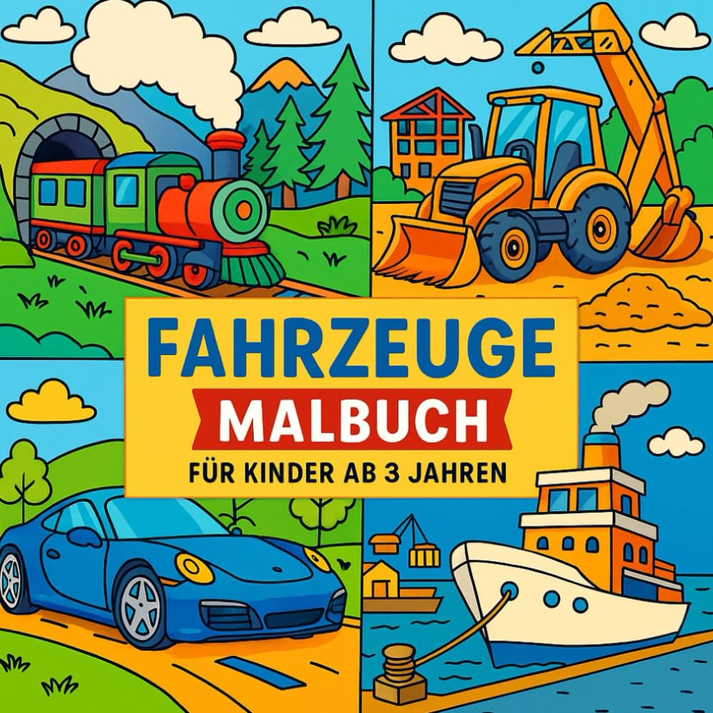 Fahrzeuge Malbuch für Kinder ab 3 Jahren: Kindgerechte Ausmalbilder rund um Fahrzeuge & Abenteuerwelten