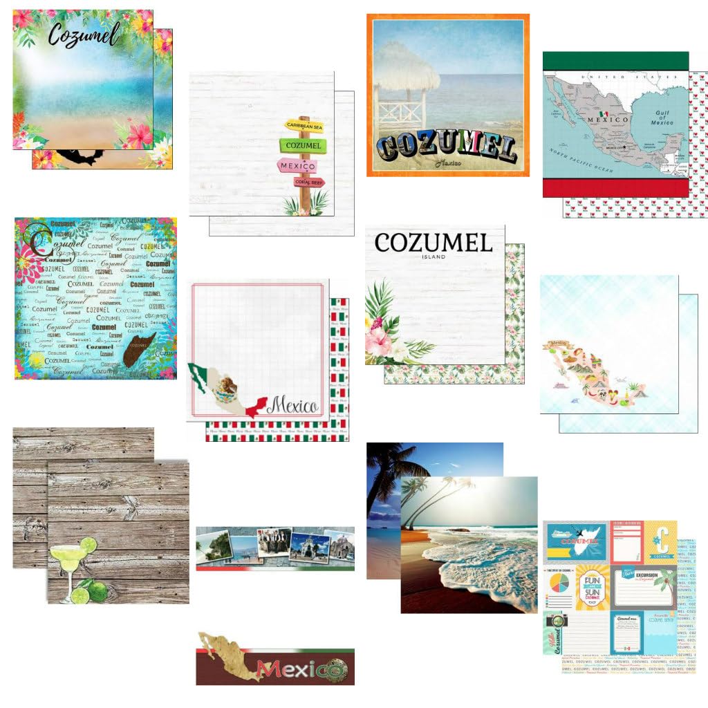Custom Bundle - 12 Mexico - COZUMEL - Travel Vacation Themed 12" x 12" Scrapbook Papers - Various Brands