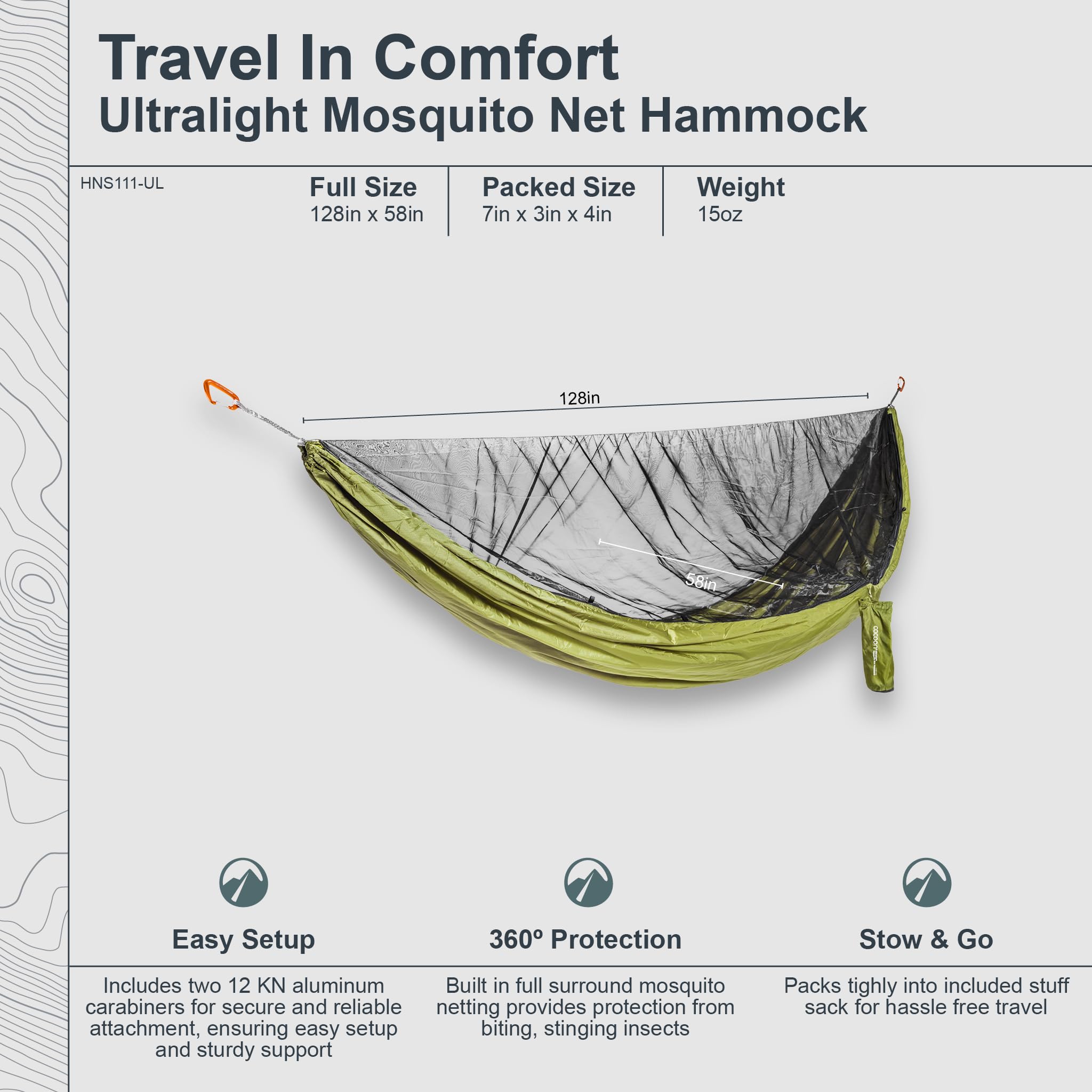 Cocoon Amaca con zanzariera Ultralight Mosquito, olive green-black