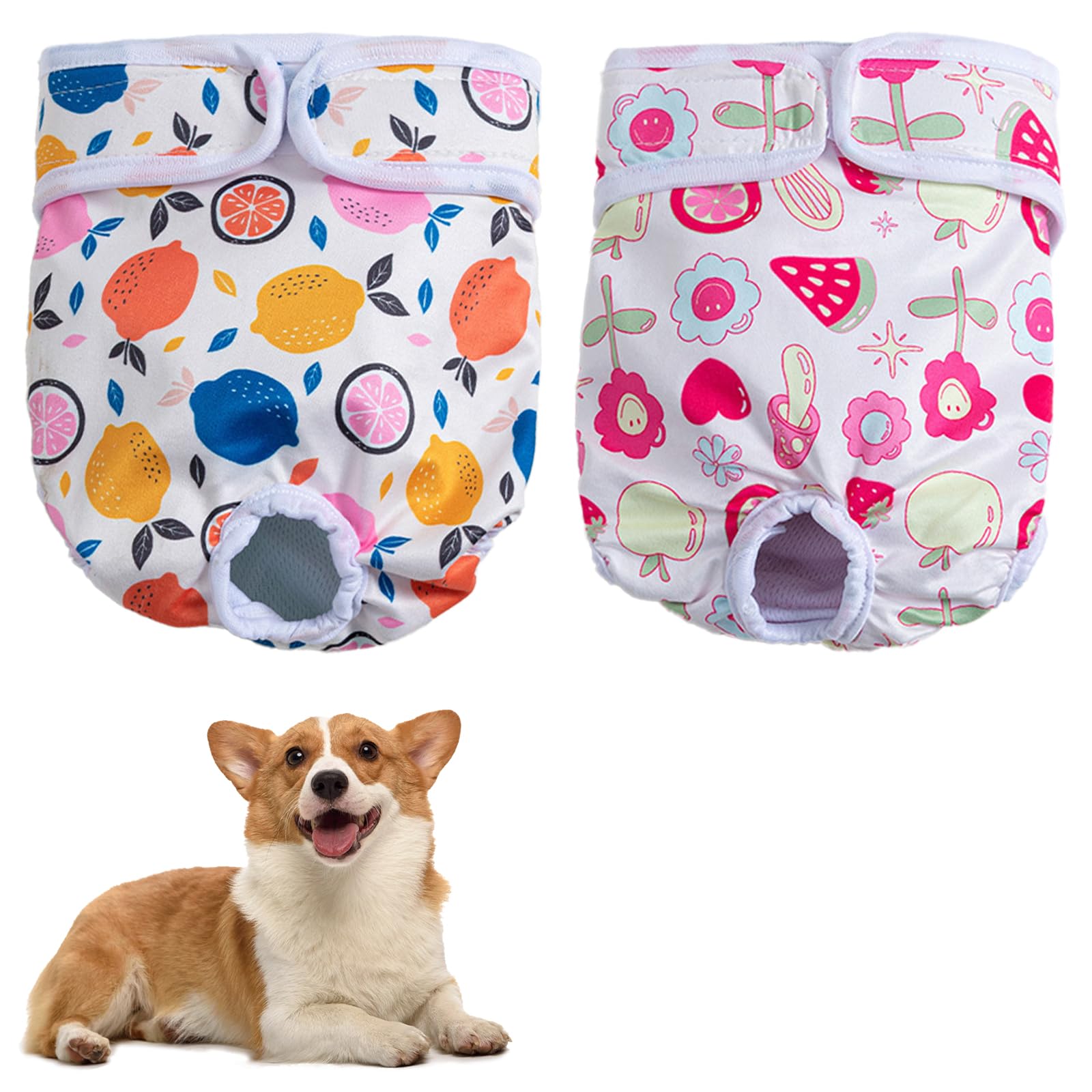 2 Pcs M Reusable Female Dog Nappies for Season,Washable Female Dog Period Pants,Pet Dogs Season Diapers,Highly Absorbent Dogs Nappies for Female Pet in Heat,Incontinent Puppies,Menstruating
