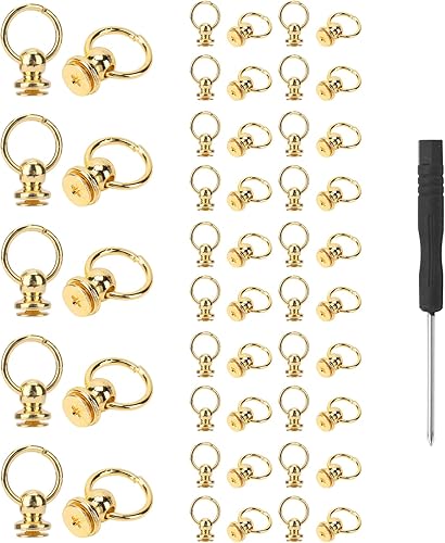 50 remaches de cabeza redonda con tornillo con destornillador para manualidades, cinturones de cuero, bolsos, teléfono, Cas (dorado)