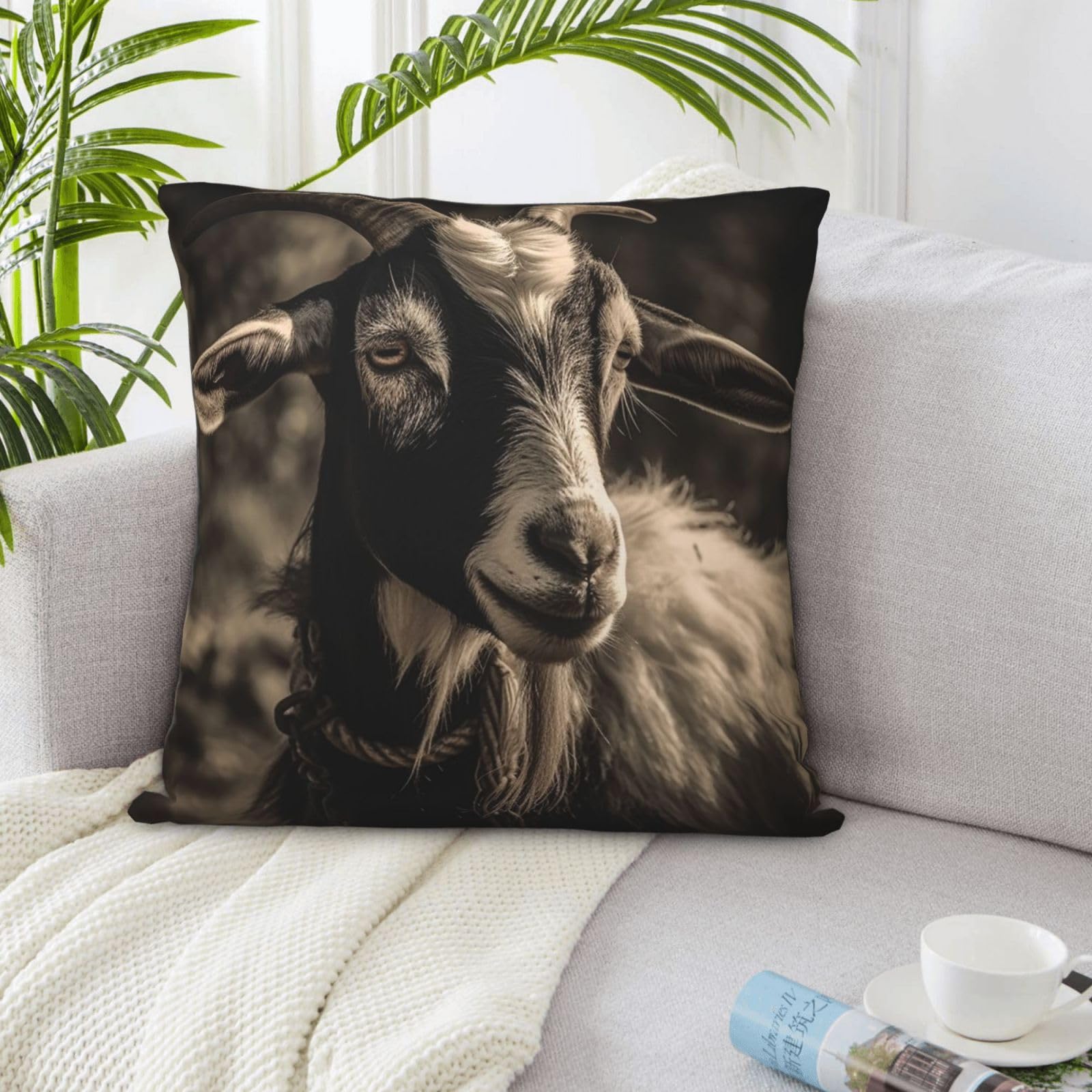 VTCTOASY Decorative Throw Pillow Covers 18"x18" Square Pillow Covers Black and White Goat Throw Pillow Cover for Sofa Double Sided Plush Pillow Case