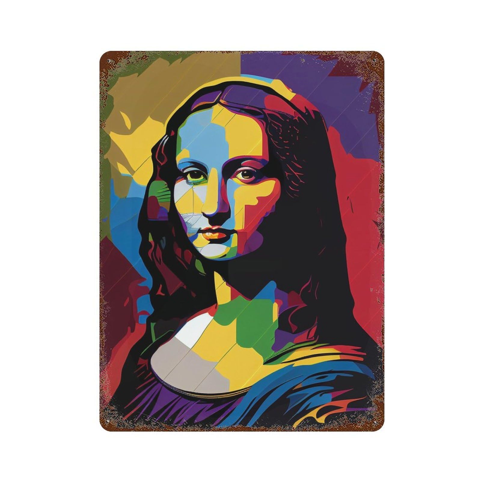 Distressed Metal Wall Sign Mona Lisa Pop Art 15.7"x11.8", Decorative Metal Wall Art for Farmhouse, Kitchen And Entryway Decor
