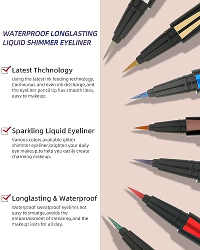 Miniatura 10 de Delineador de ojos líquido con purpurina, 2 unidades, color azul, morado, metálico, satinado, brillante, delineador de ojos, sombra de ojos, lápiz