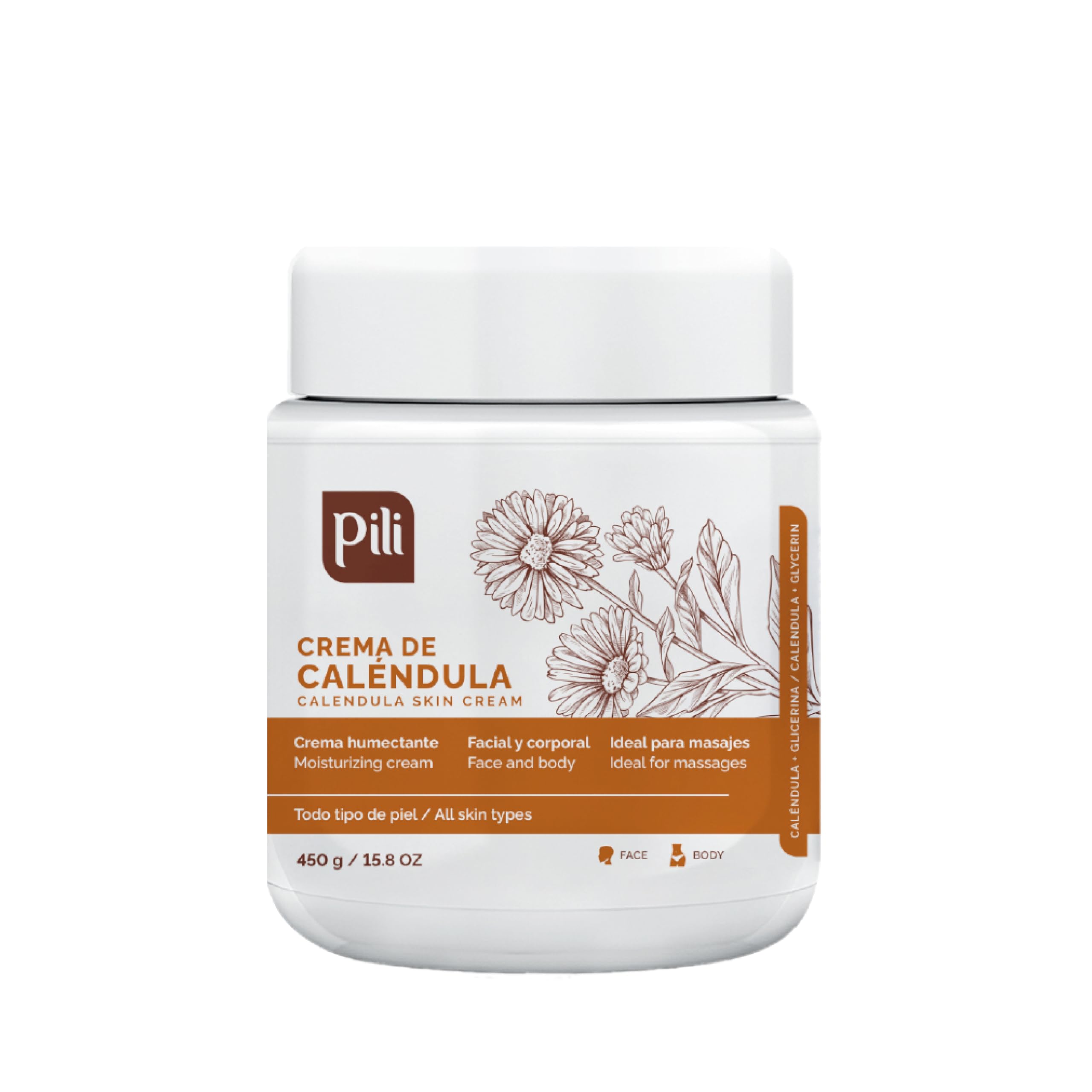 Pili Calendula Repair Cream for Dry & Sensitive Skin Barrier Support Moisturizer for Face, Hands & Body Non-Greasy, Unscented. Multipurpose Daily Use. 15 oz