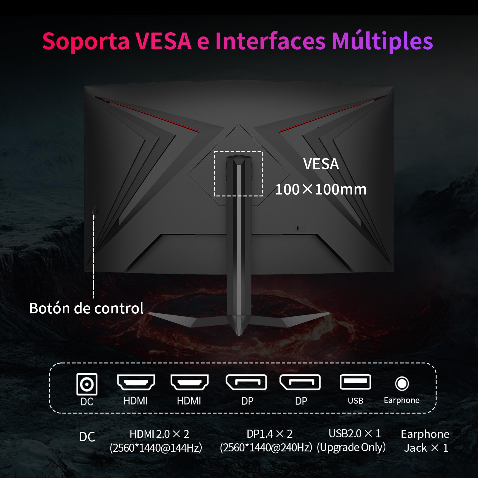 KTC Monitor 32 Pulgadas Curvo 1000R, Monitor Gaming 2K WQHD (2560x1440p) 240Hz, MPRT 1ms, Adaptive Sync, 122% sRGB, Contraste 4000:1, DP 1.4 (240Hz), HDMI 2.0 (144Hz), inclinación y Soporte VESA