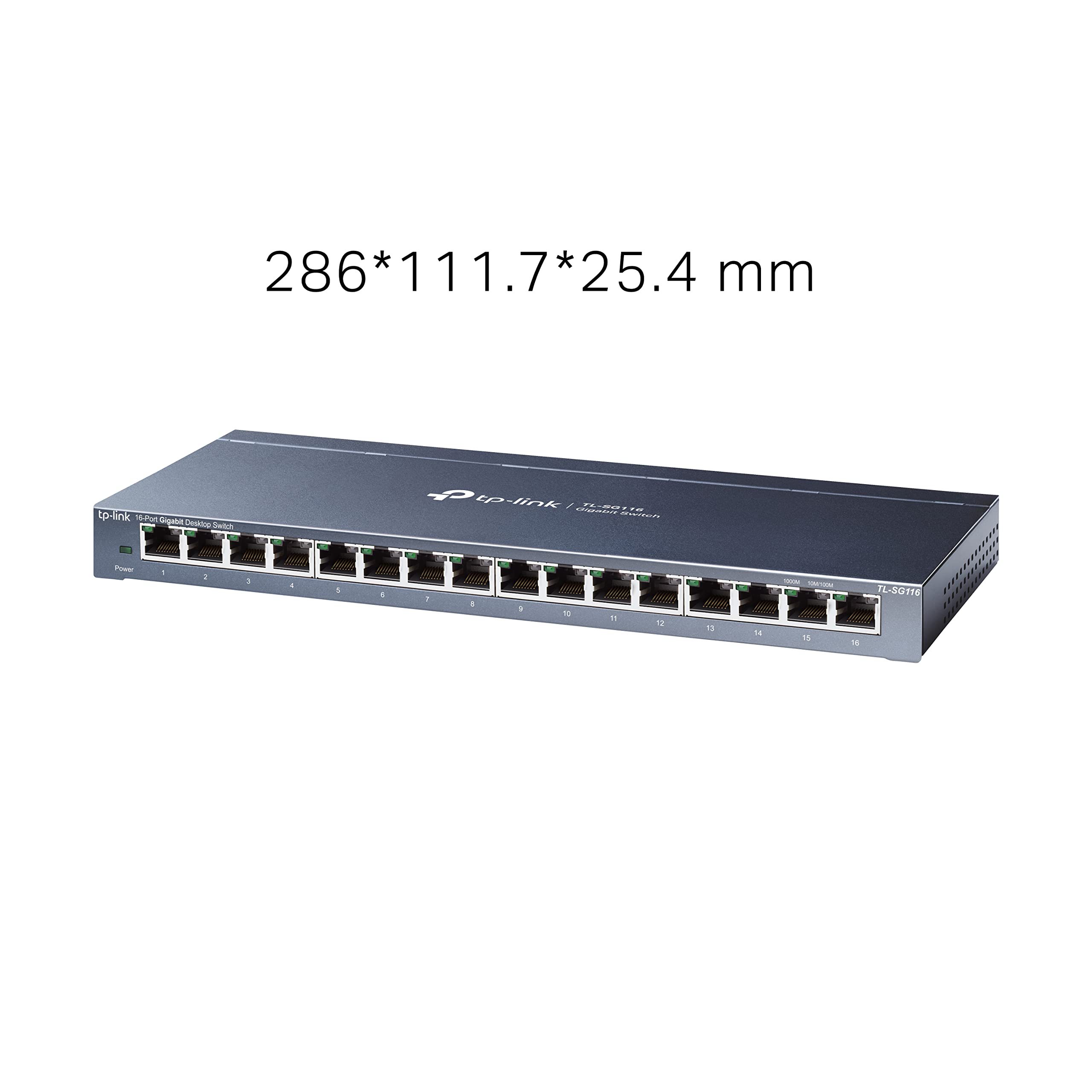 TP-Link TL-SG116 16-Port Gigabit-/Netzwerk Switch (32Gbit/S Switching-Kapazität, geschirmte RJ-45 Ports, Metallgehäuse, IGMP-snooping, Unmanaged, Plug-und-Play, lüfterlos) blau Metallic