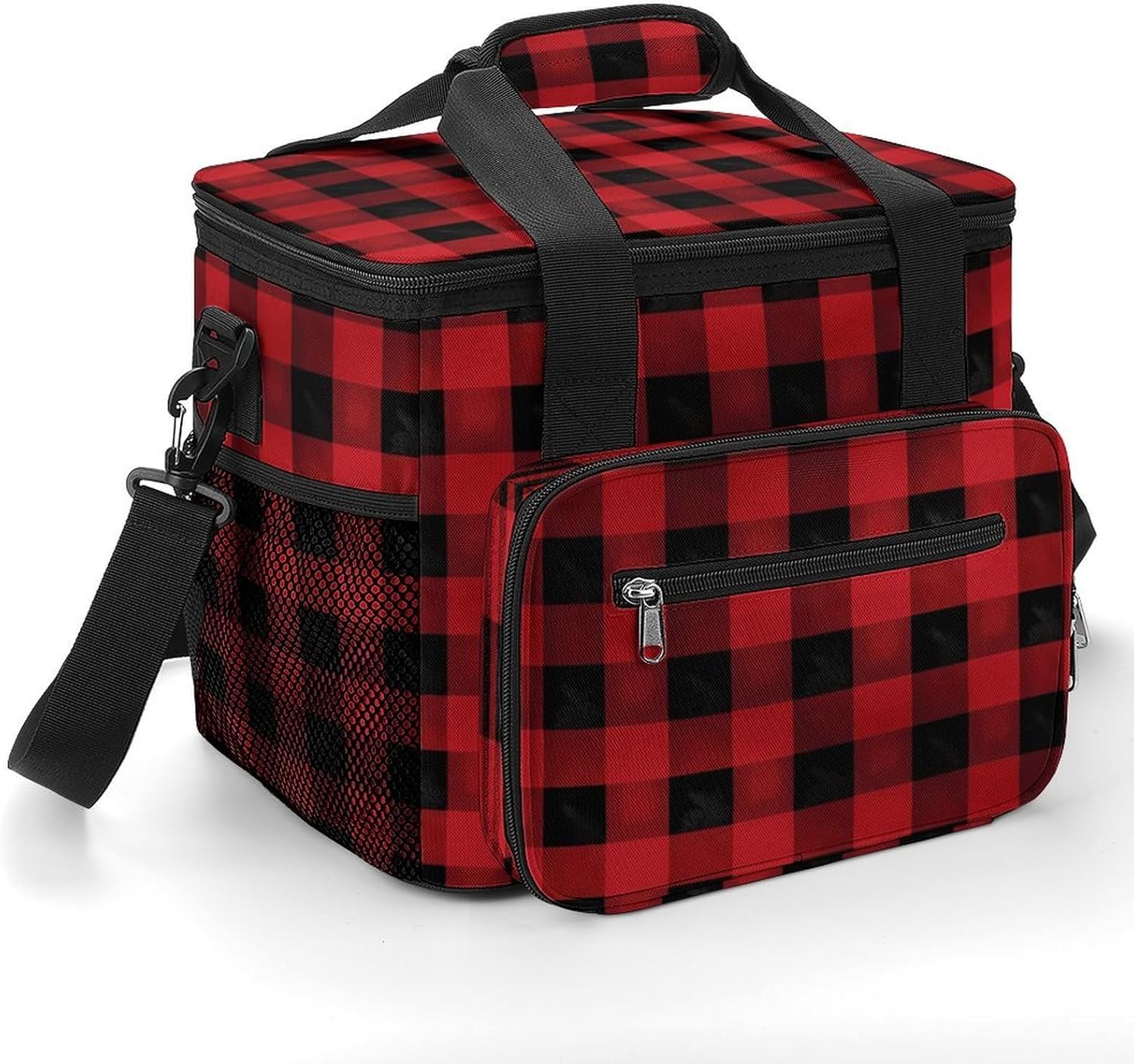 Red Black Buffalo Check Plaid Pattern Cooler Bags Portable Soft Cooler Bag Lightweight Ice Chest Insulated Lunch Bags Camping Cooler Bag Cooler Lunch Tote Coolers for Picnic Travel Beach
