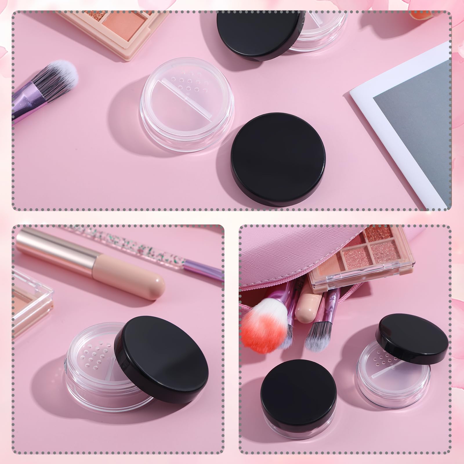 Tyqour Lot de 2 boîtes à poudre portables vides réutilisables de 10g, conteneurs à poudre libre vides transparents avec couvercle à tamis amovible pour femmes et filles