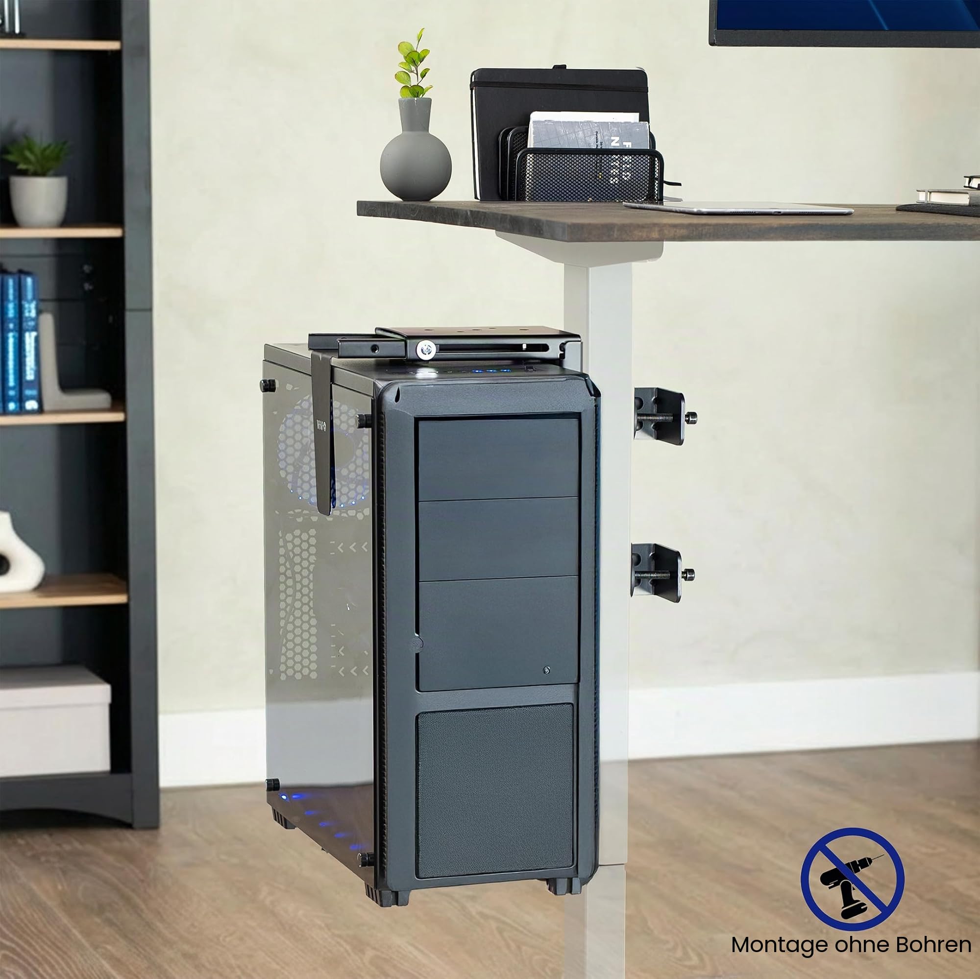 VIVO Verstellbare Tischbein-PC01C Halterung zum Festklemmen unter dem Schreibtisch, PC-Halterung, Computergehäuse, CPU-Halterung mit werkzeugloser Installation, Schwarz, MOUNT-PC01C