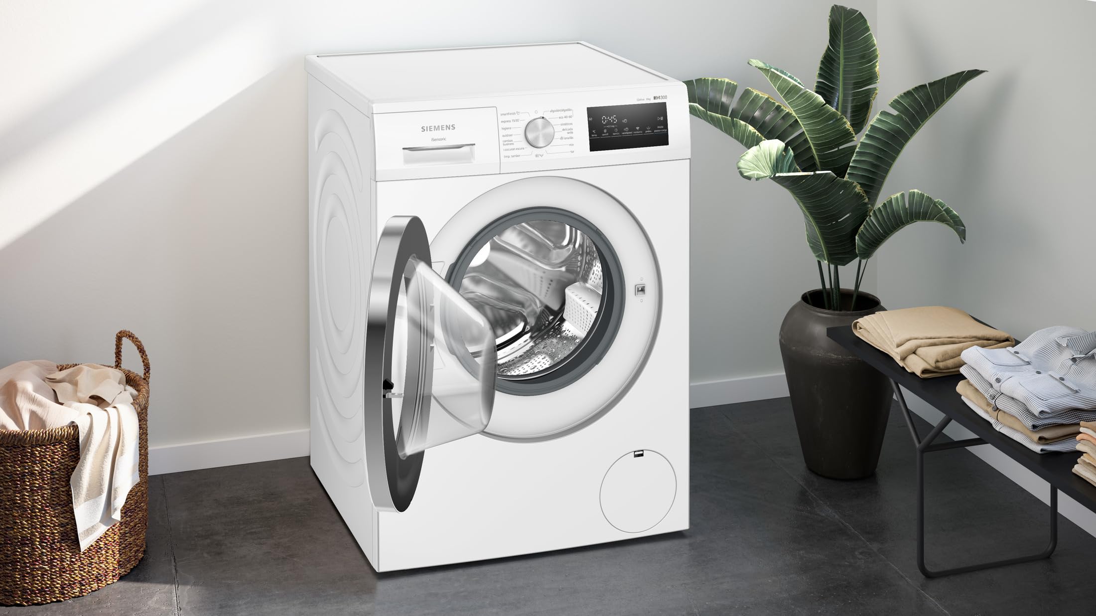 Siemens - Lavadora de carga frontal iQ300, 8 kg, 1200 r.p.m, smartFinish, Tambor waveDrum, Motor iQdrive, Blanco, WM12N265ES