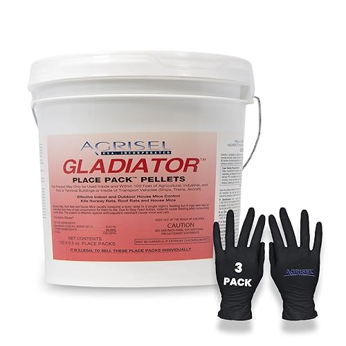 Miniatura 8 de Rodenticida de gladiador, cebo para ratón, cebo para ratas, control de roedores de dosis única, uso en interiores y exteriores, paquete de 3 guantes