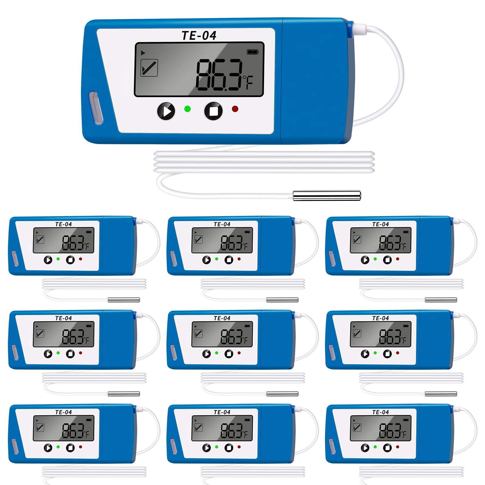 ThermElc TE-04 ET USB Temperatur Datenlogger, Temperaturrekorder mit Externem Sensor, Großem LCD-Bildschirm, Automatischen PDF/CSV-Berichten, 35000 Punkte, Temperaturmonitor für Impfstoffkühlschränke