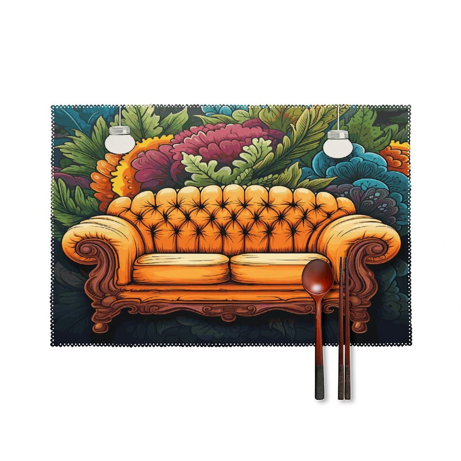 Couch Placemats Set of 4 Heat Resistant Non-Slip Place Mats for Dining Table Washable Placemat Wipeable Dining Table Mat Canvas Place Mats Dining Table Decor