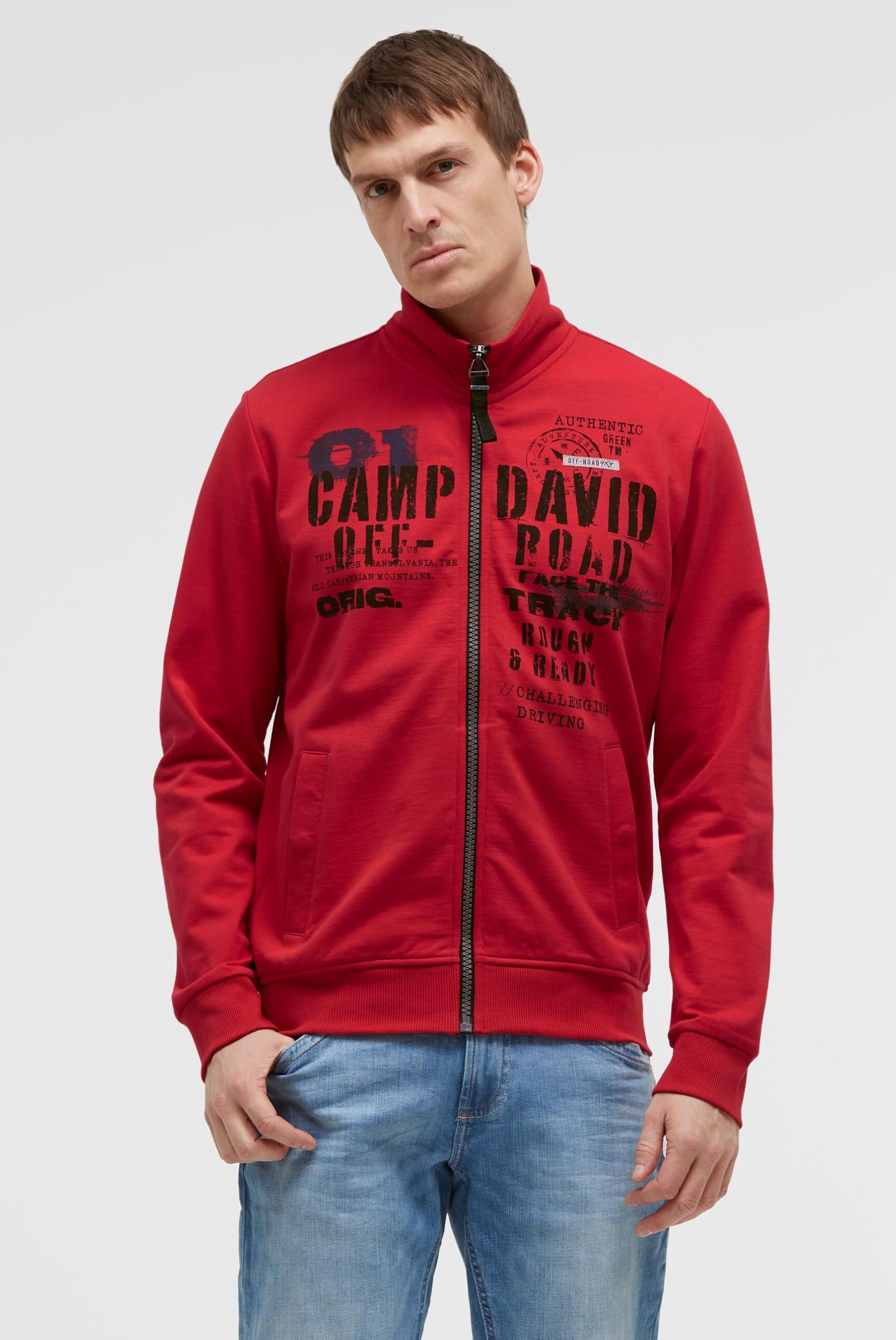 Camp David Herren Sweatjacke mit Label Print