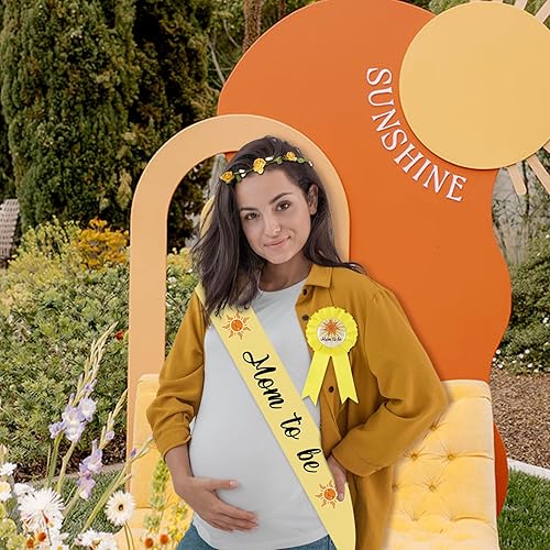 Miniatura 6 de Serencatcher Banda de baby shower para mamá niño, decoraciones de baby shower con el sol incluyen a mamá papá para ser pin corona de flores