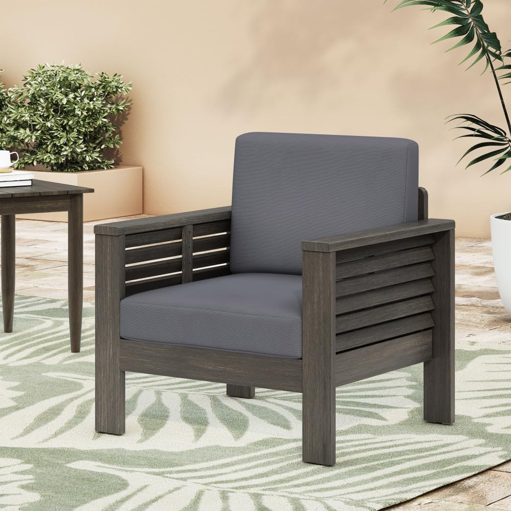 Natural Acacia Wood Outdoor Loveseat and Coffee Table Set with Weather-Resistant Cushions for Patio or Deck (Grey + Acacia Wood + Foam)