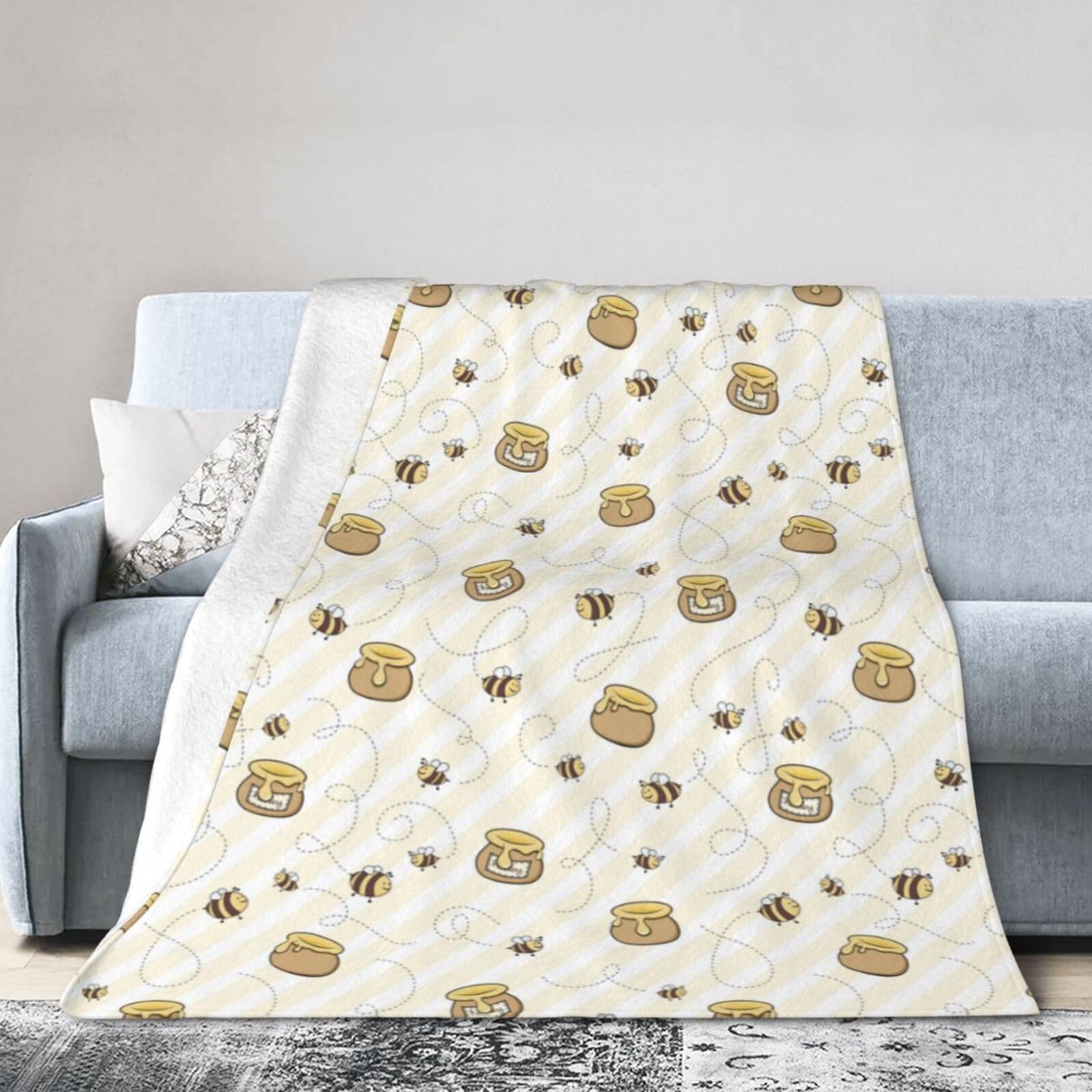 Noble Ren Honey Jar Little Bees Ultra-Soft Micro Fleece Blanket Winter Warm Soft Lannel Fleece Throw Blanket For Couch Sofa Bed 40"X30"