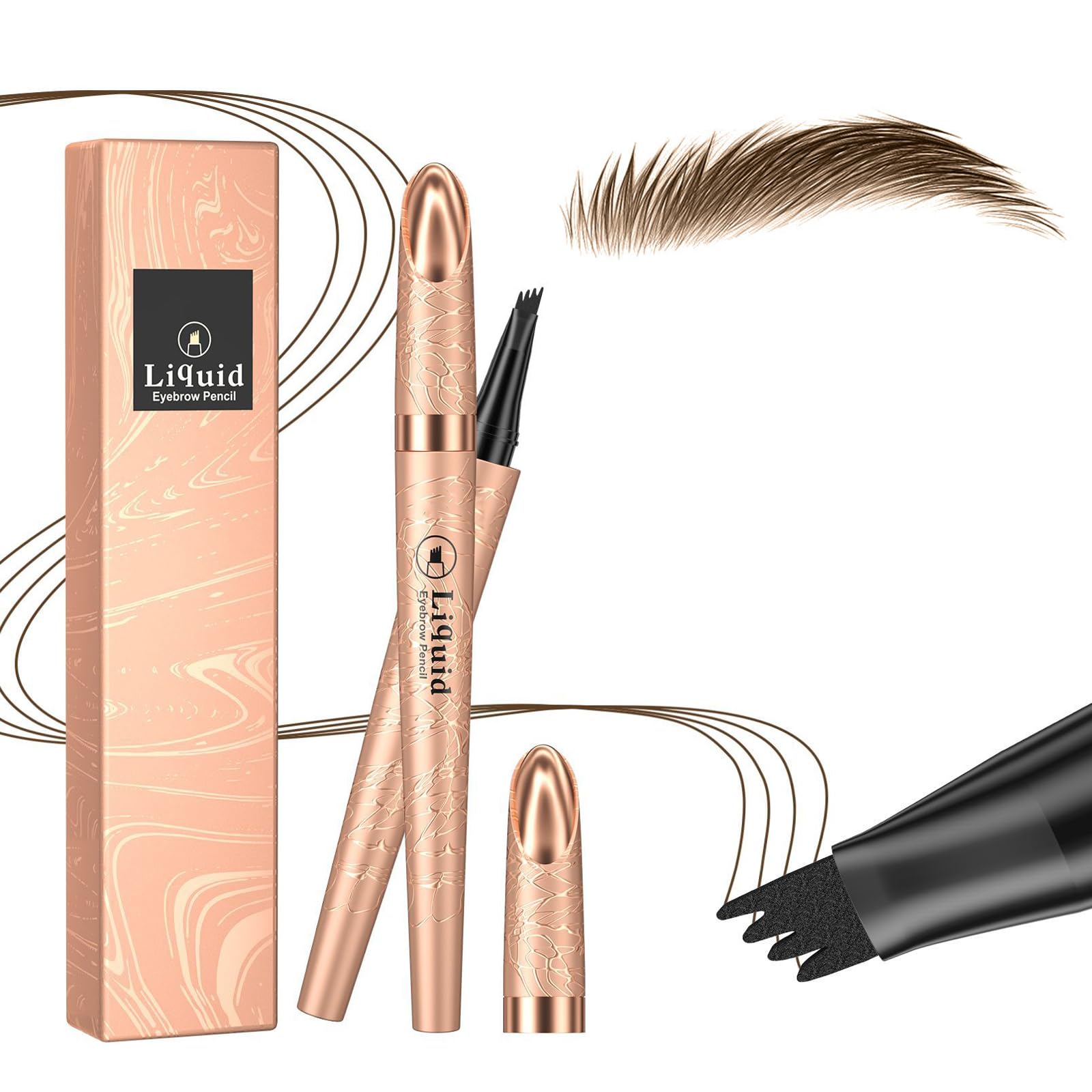 Eyebrow Pen, Eyebrow Pencil, Liquid Microblading Eyebrow Pen with 4 Micro-Fork Tip