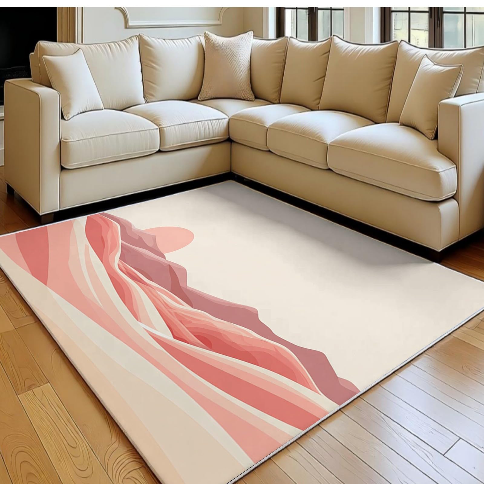 Tapis Salon Moderne 140x200 cm Paysage Désertique Rose en Flanelle Douce