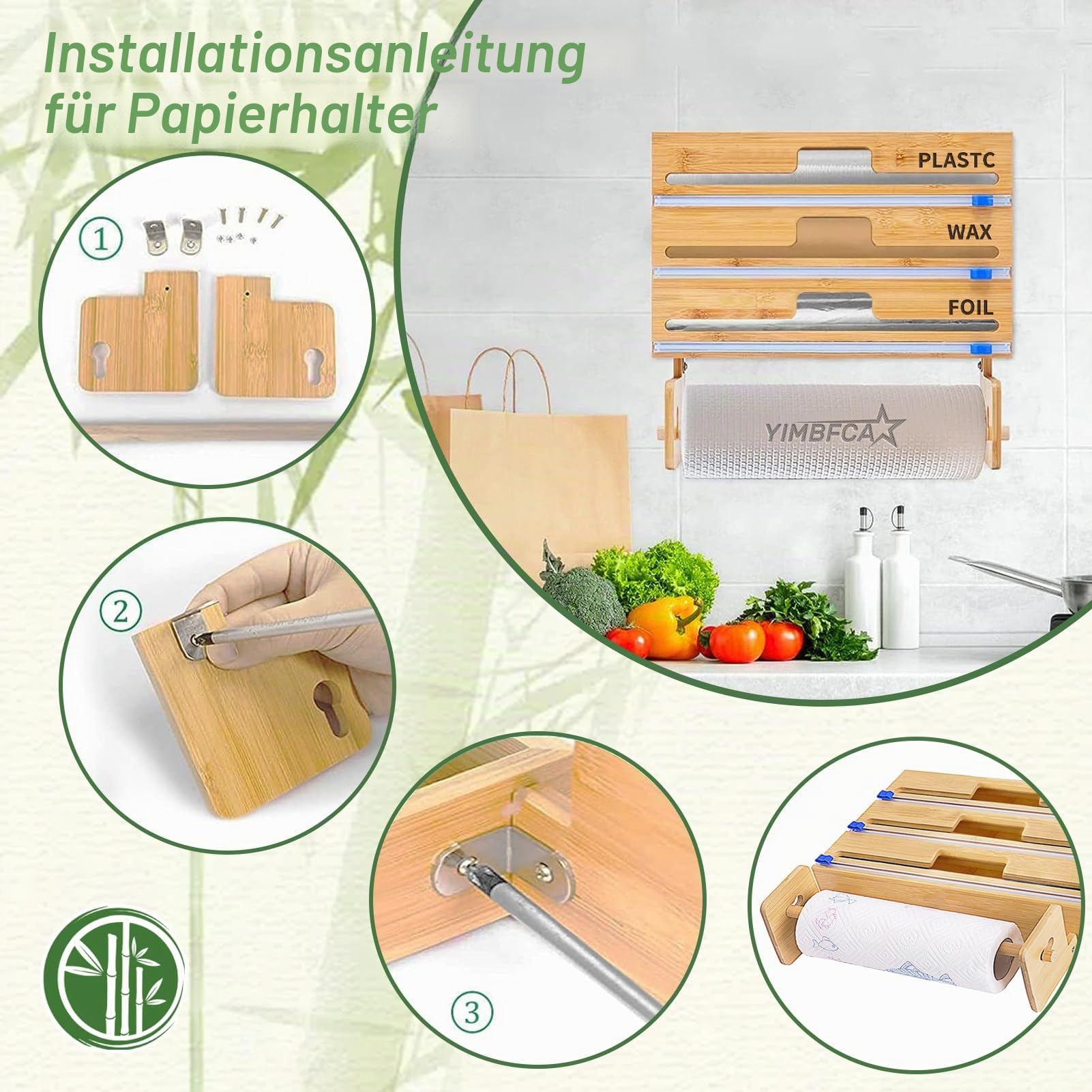 Folienschneider Frischhaltefolienspender mit Schneider und Küchenrollenhalter Kompatibel mit 12" Rollen Wandrollenhalter Küche Alufolienspender und Frischhalte Folienspender mit Cutter