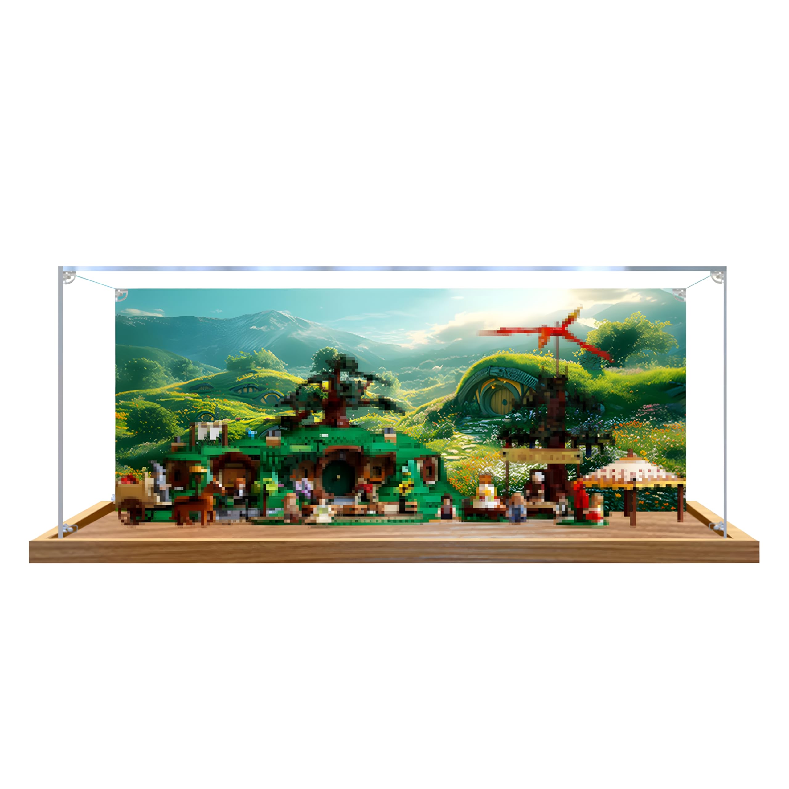 Transparent Acrylic Display Case for Le-go 10354 The Shire Model 3mm Dustproof Compatible with Le-go 10354 (No Model) (Customizable background) (Wood grain base)