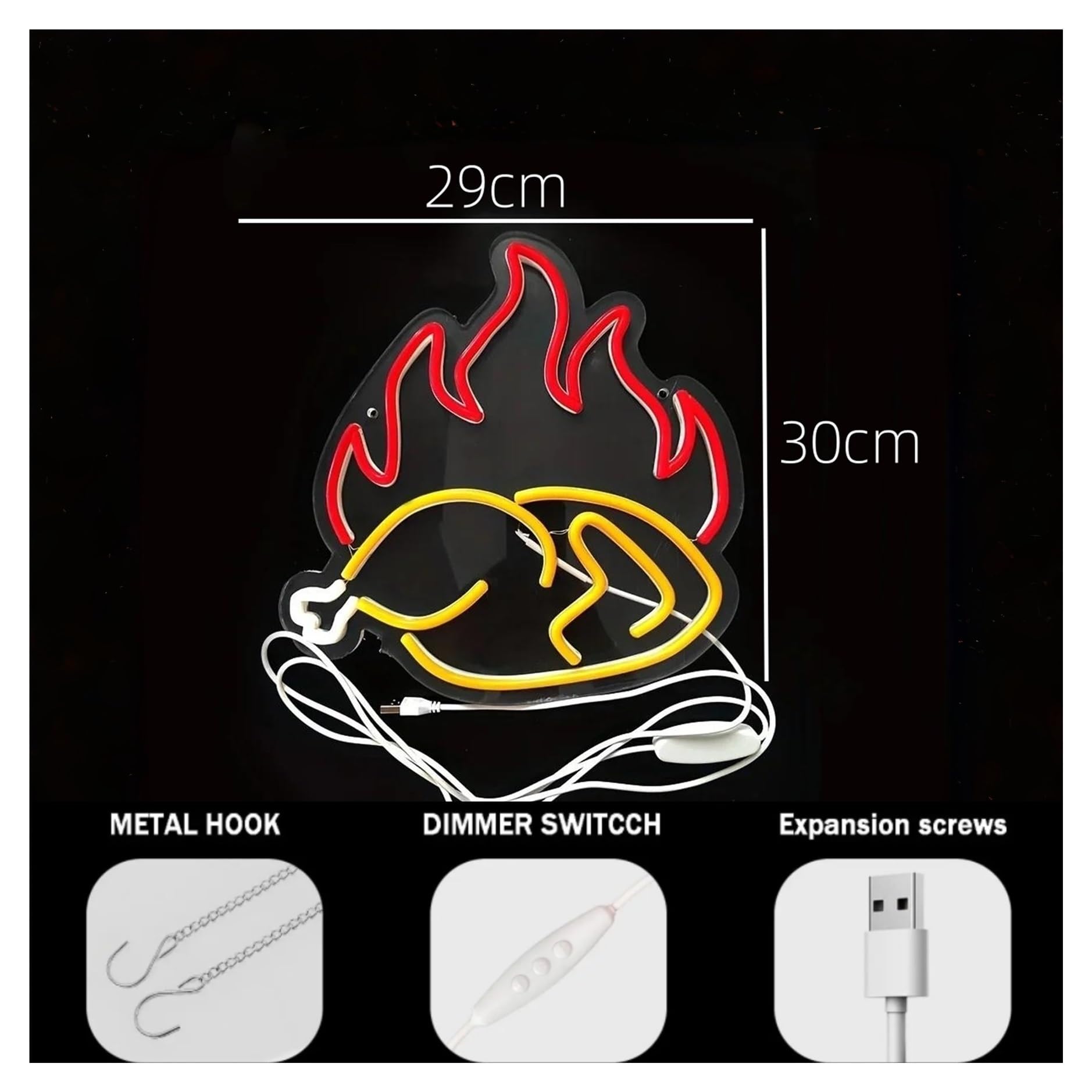 Decoración Lámparas Letrero De Neón De Pollo Asado, Luz Para Restaurante, Hotel, Cocina, Tienda De Pollo Frito, Negocio, Lámpara Regulable Con Alimentación USB, 30cmx29cm