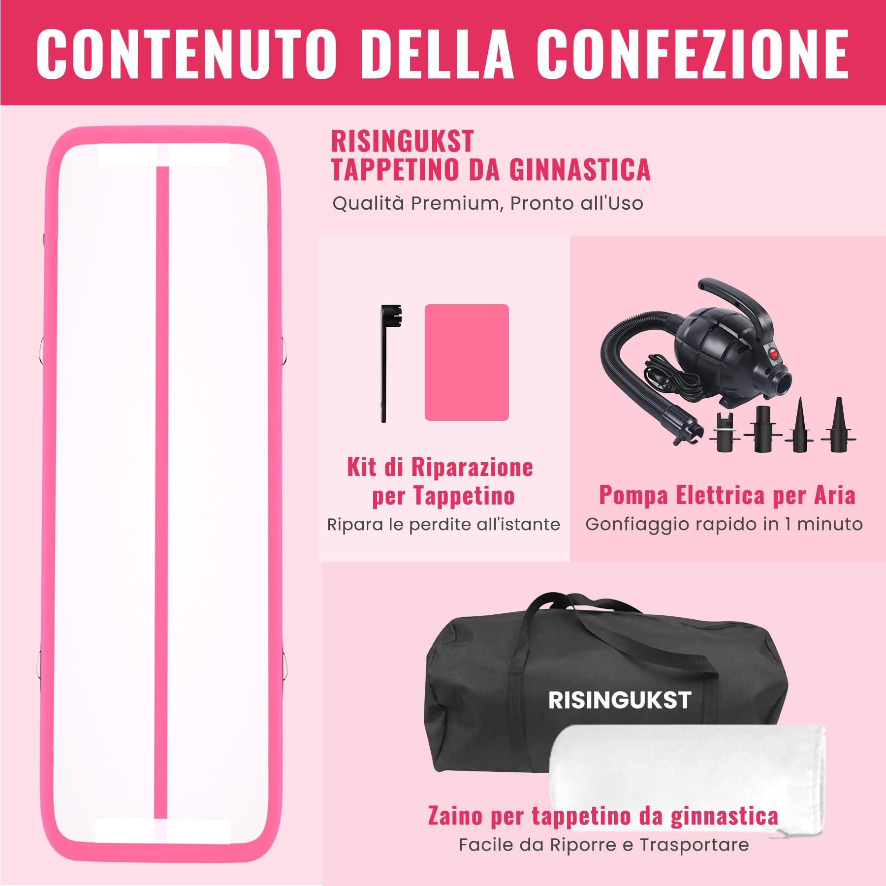 RISINGUKST Air Track Ginnastica Artistica 10/20cm Spessore, 2/3/4/5/6m materassino palestra con Pompa Elettrica per Casa, Air Roller
