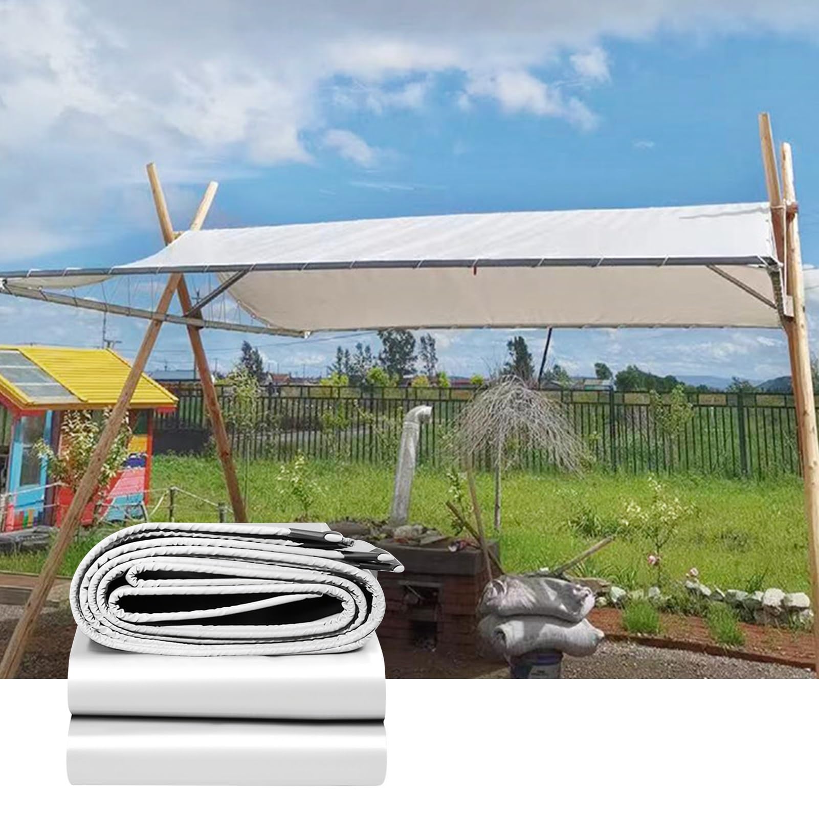 DMCHENGMA Tarpaulin Waterproof Heavy Duty Tarp PVC Sheet Cover, 1x1.8m/1.2x2.4m/1.8x3m/2x4m Groundsheet - White Waterproof/Weatherproof Multipurpose Canvas(1.5x3m(4.9ftx9.8ft))