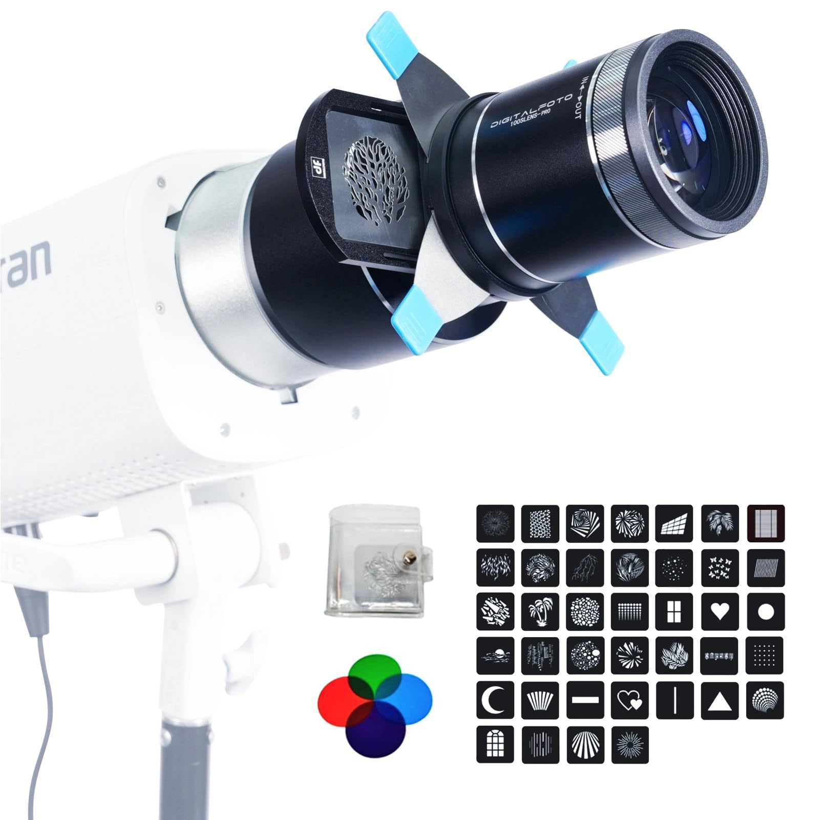 DIFESURO Optical Snoot Bowens Mount Gobo Projektor, 39 Gobos, Projektionsaufsatz für Fotografie Strahler, Kompatibel mit Aputure Amaran 100X/D 200D/X, 150C, Godox SL60 für Hochformat, Fokussierbar