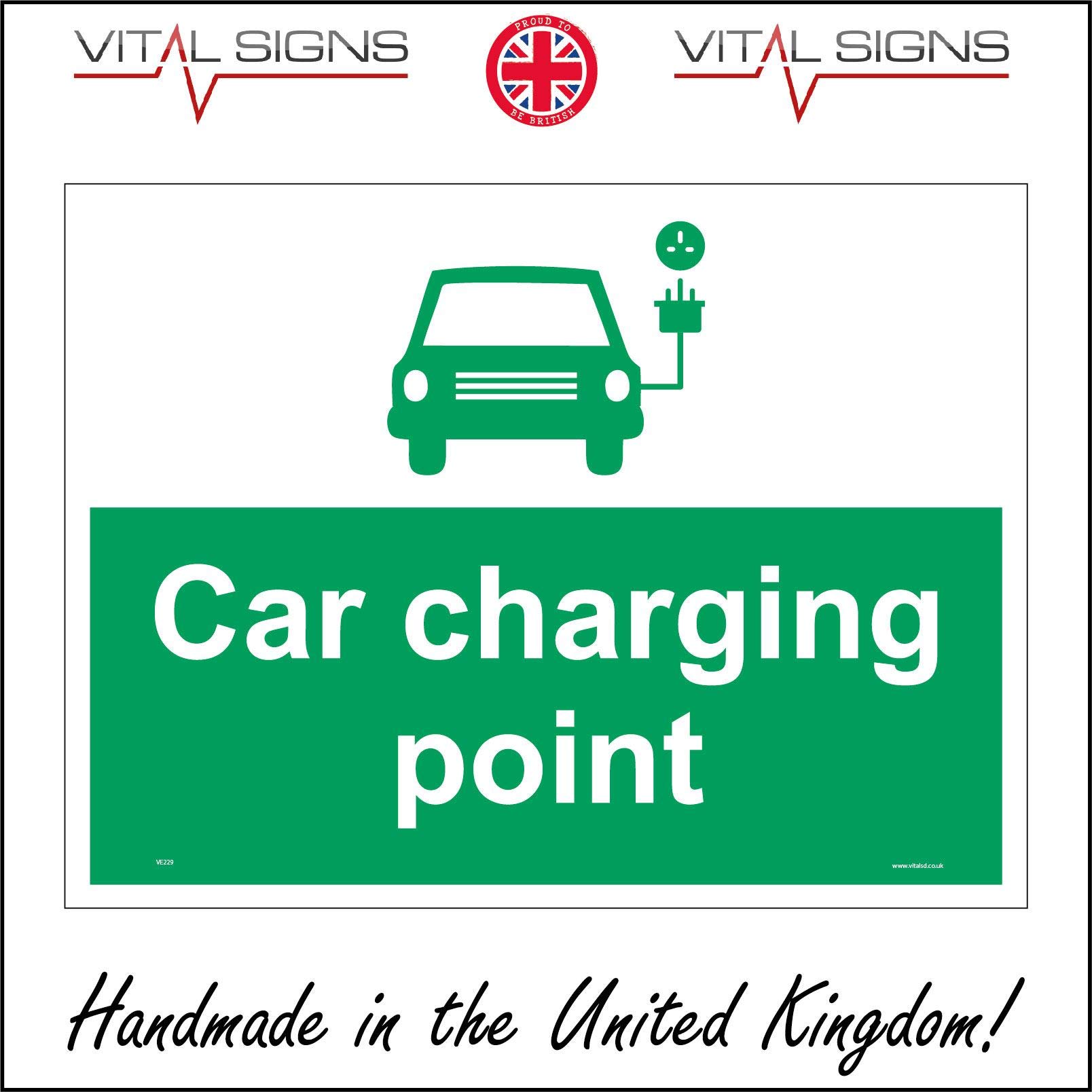 VE229 Car Charging Point Sign Electric Plug in Carbon Garage Shop Evs Hybrid 150mm x 100mm 3mm Standard Foamex Foamboard