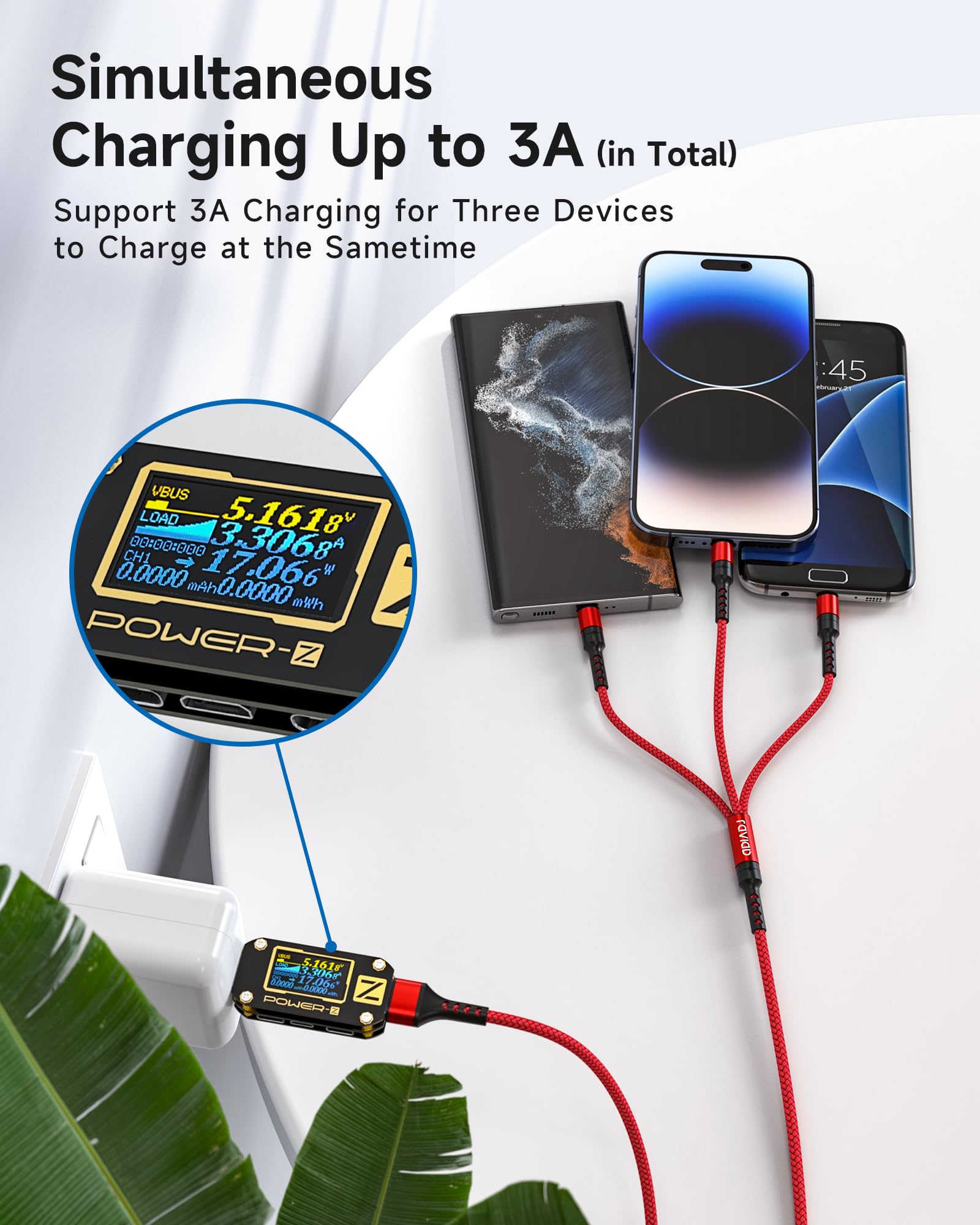 RAVIAD Cavo Multi USB 3 in 1 Multi Caricatore USB Cavo in Nylon Intrecciato con Micro USB Tipo C Lightning Connettori per iPhone, Samsung Galaxy, Honor, Android, Wiko, Kindle 3M