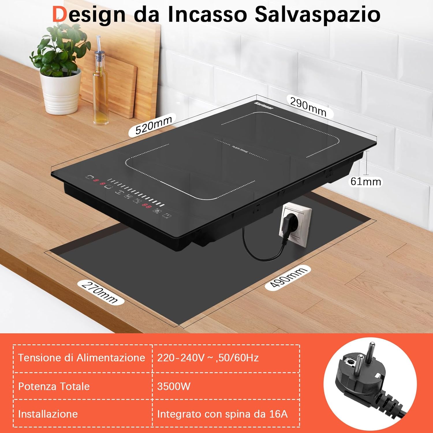 Diagram of Karinear induction cooktop control panel with labeled functions