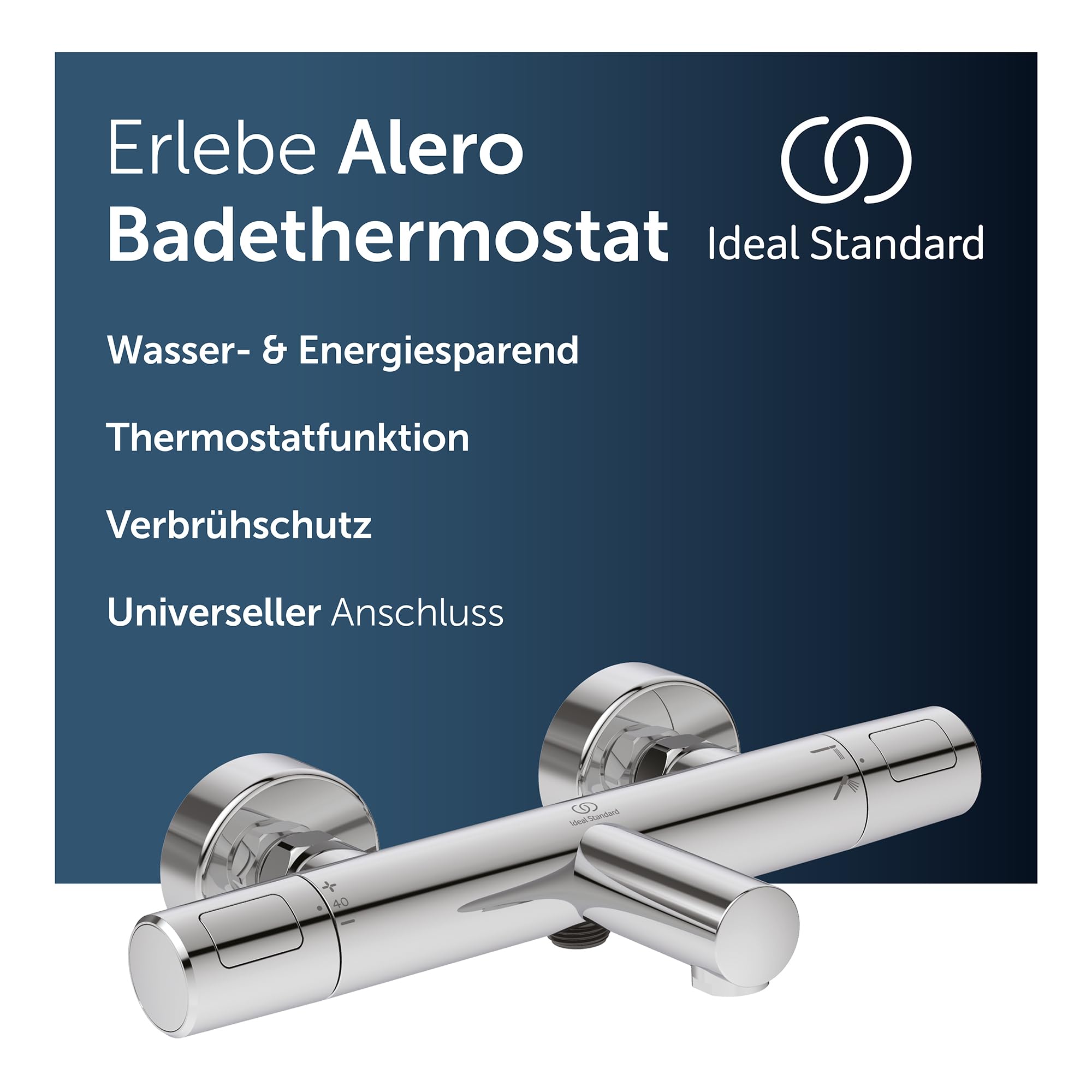 Ideal Standard Alero Badethermostat Aufputz, Auslaufhöhe 163 mm – Chrom | Wassersparend, Verbrühschutz, universeller G-1/2-Anschluss, hochwertige Badarmatur, A8576AA