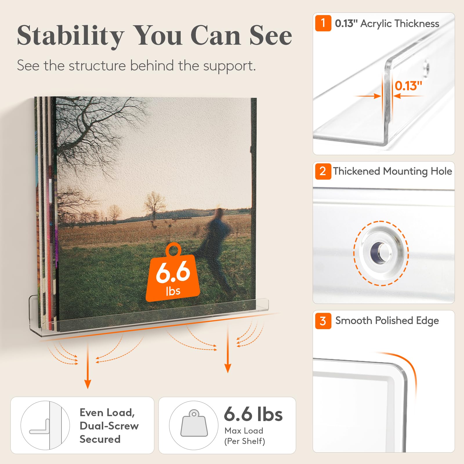 Lifewit Vinyl Record Shelves - Clear Acrylic -4 Lifewit Vinyl Record Shelves - Clear Acrylic -4