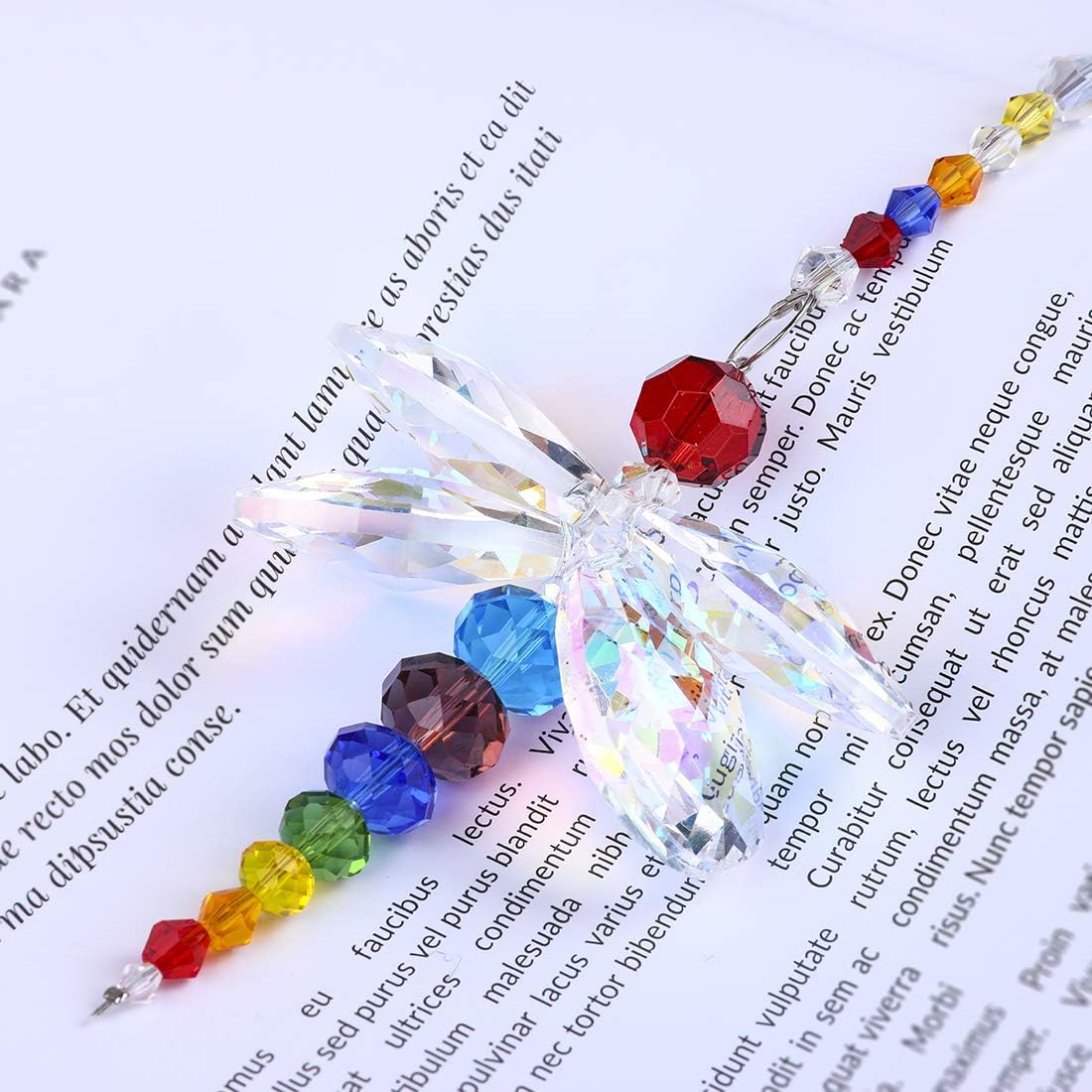 YU FENG Hanging Dragonfly Pendant Chandelier Crystal Ball Prisms Rainbow Beads Chakra Suncatcher Home Windows Decor : Patio, Lawn & Garden