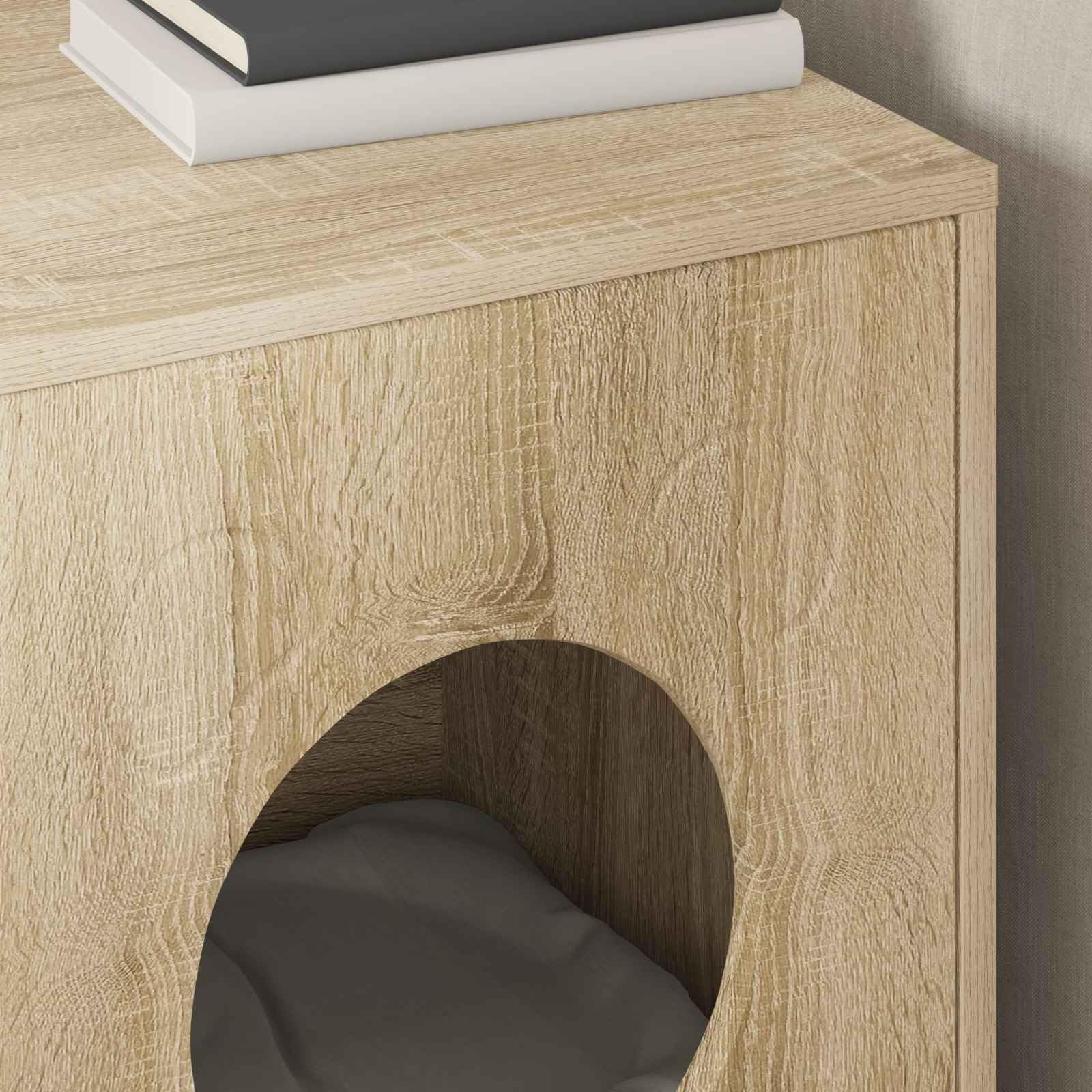 Katzenhaus Sonoma Holzwerkstoff 42,5 x 40 x 53 cm rechteckig Rückzugsort für Katzen mit Liegefläche und Kratzbrett ideal zum Klettern, Spielen, Schlafen in Wohnung, Zimmer, Balkon